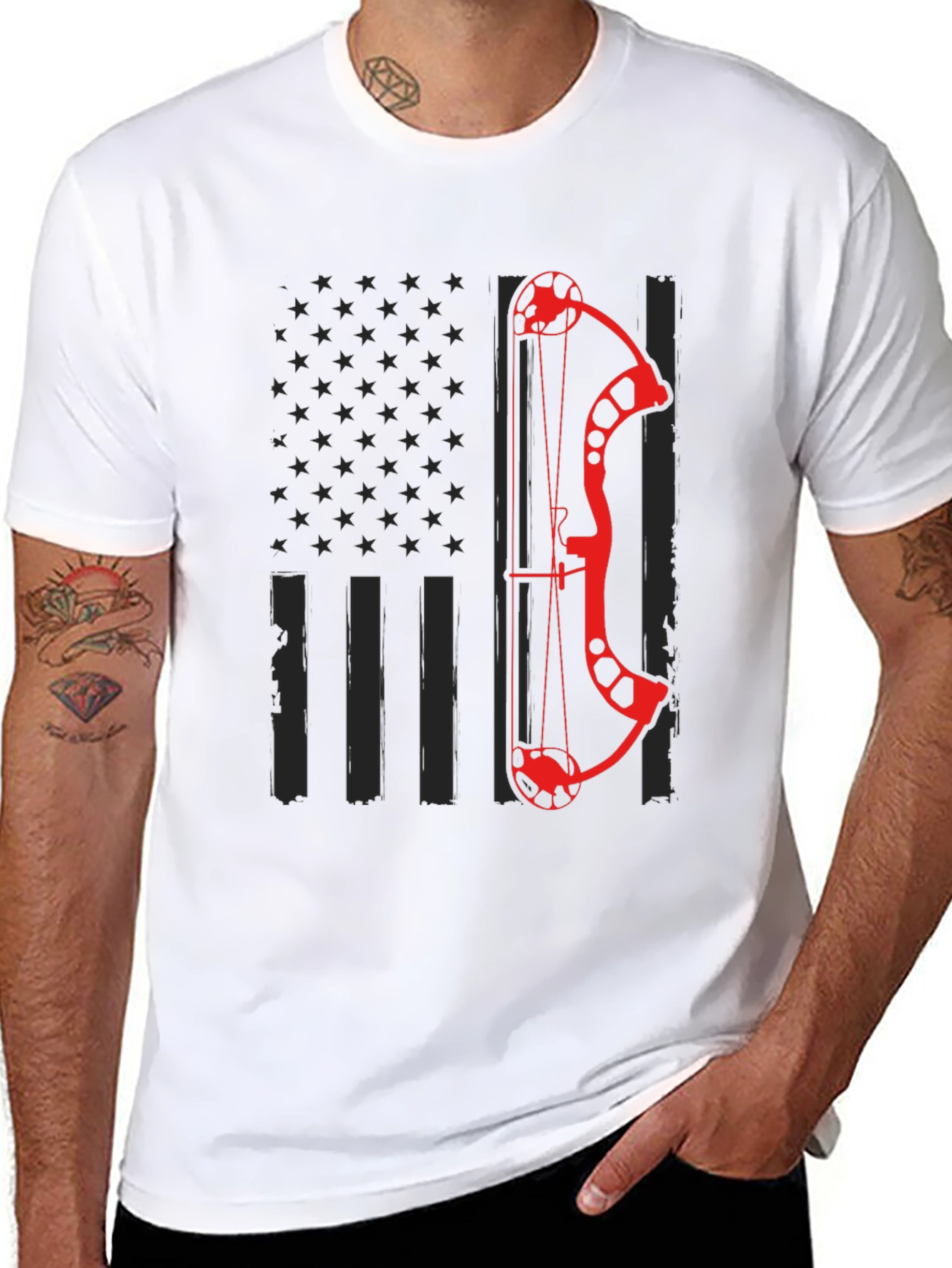 Black Archery Bow American Flag Graphic T-Shirt view 8