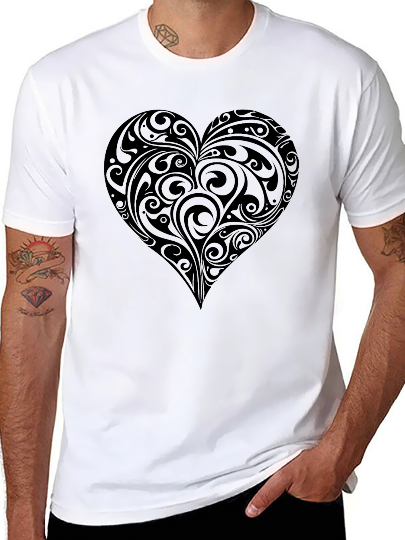 Black Heart Swirl Graphic Tee - Men's Black T-Shirt view 8
