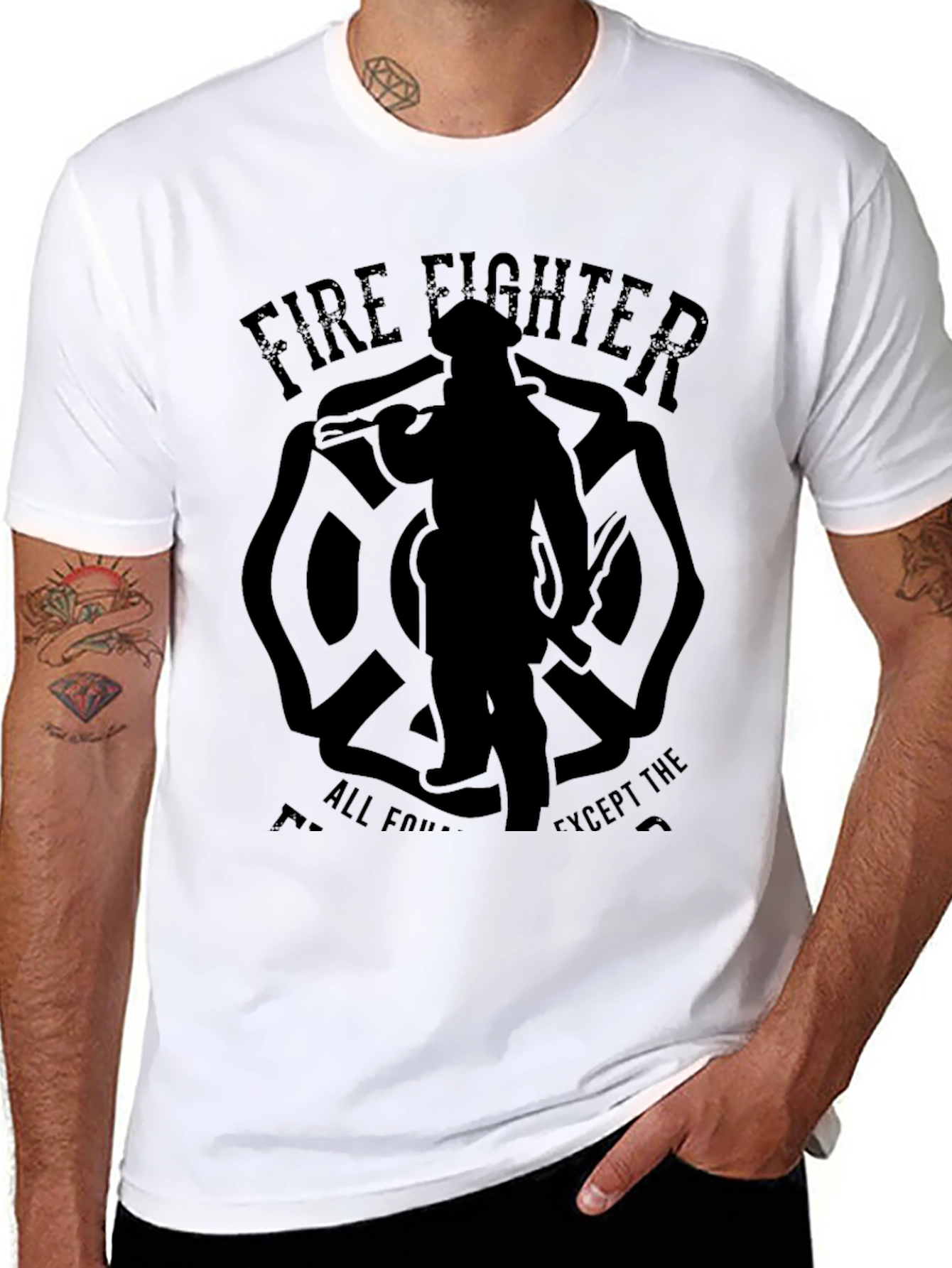 Black Firefighter Graphic Tee - Maltese Cross Design view 8