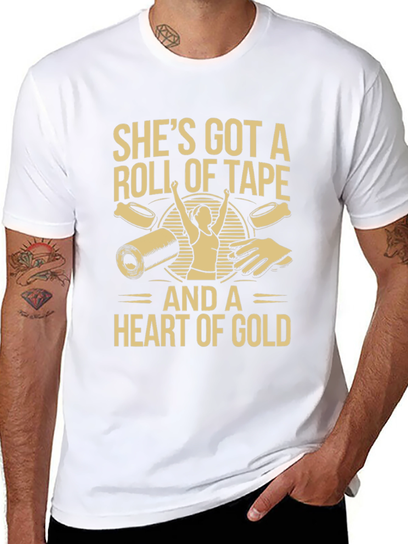 Black Roll of Tape and Heart of Gold Black T-Shirt view 8