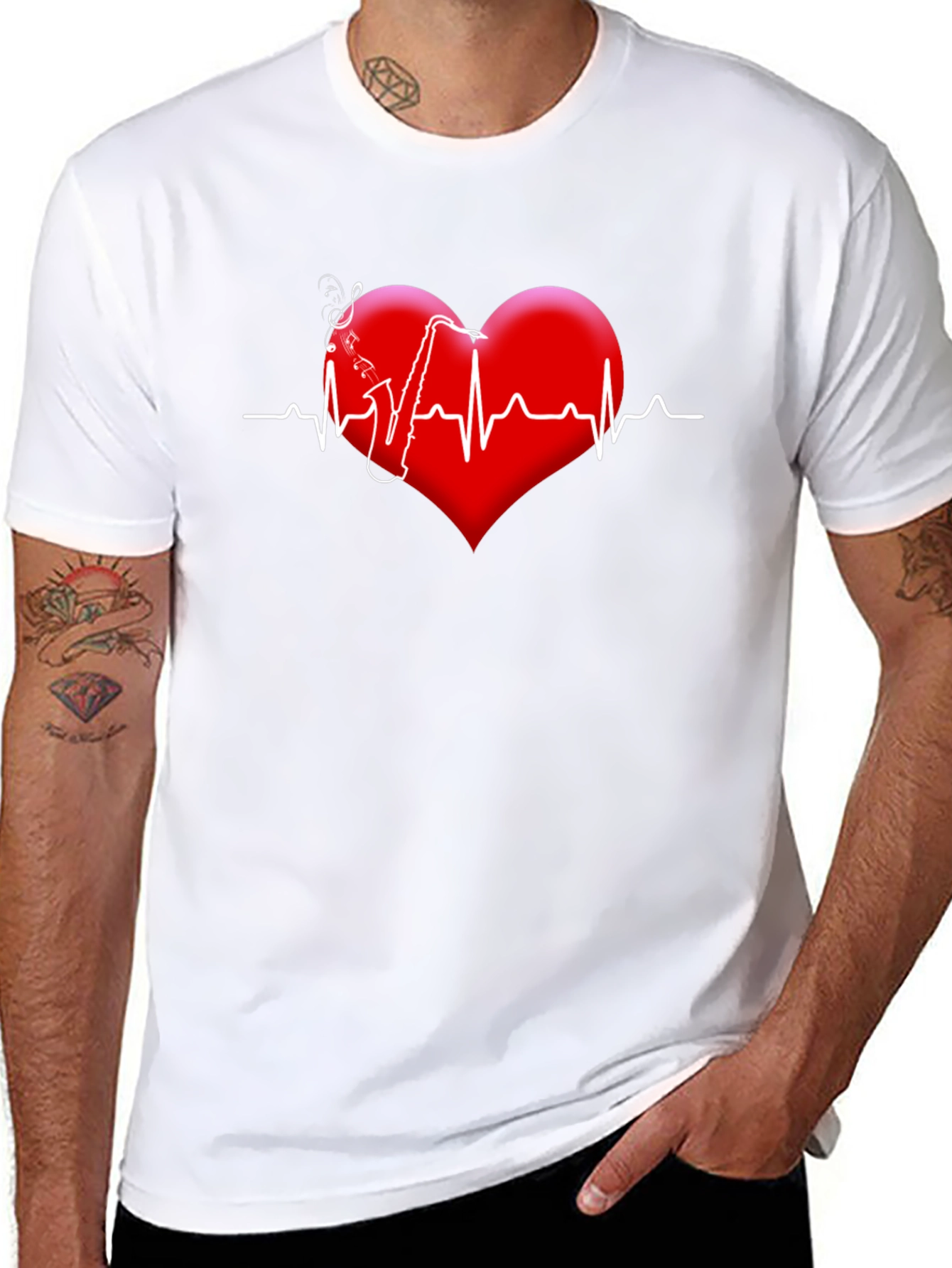 Black Saxophone Heartbeat Graphic Tee view 8