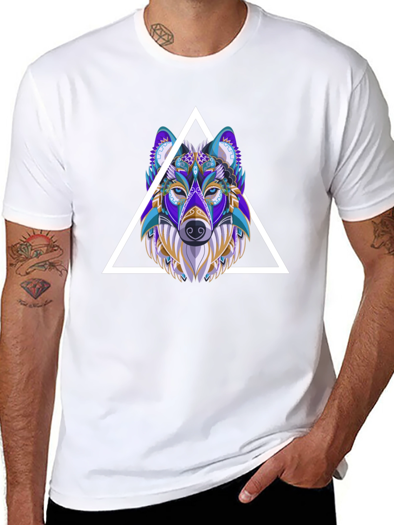 Black Wolf Graphic Tee - Geometric Style Black T-Shirt view 8