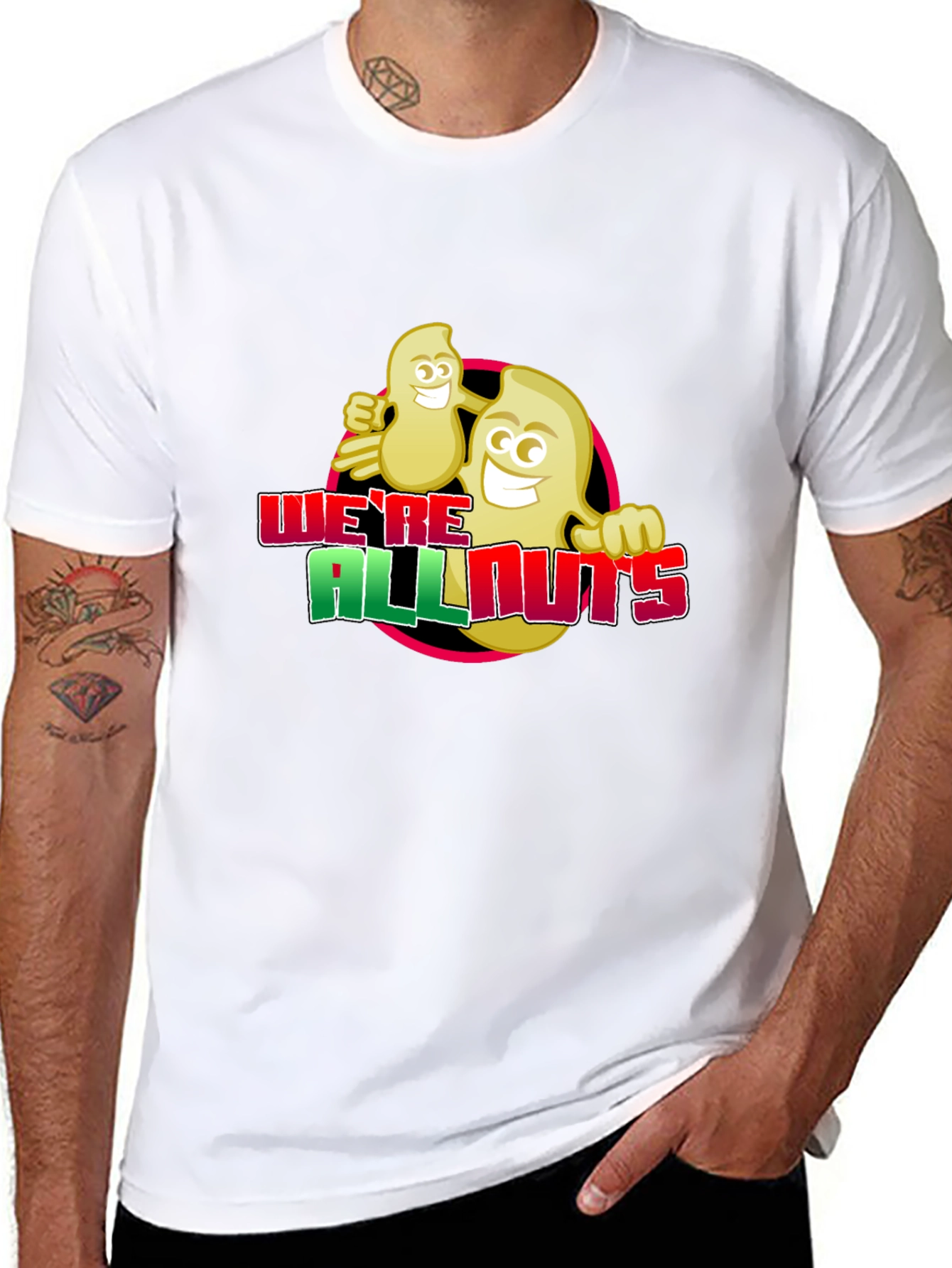 Black We're All Nuts T-Shirt - Funny Cartoon Graphic Tee view 8