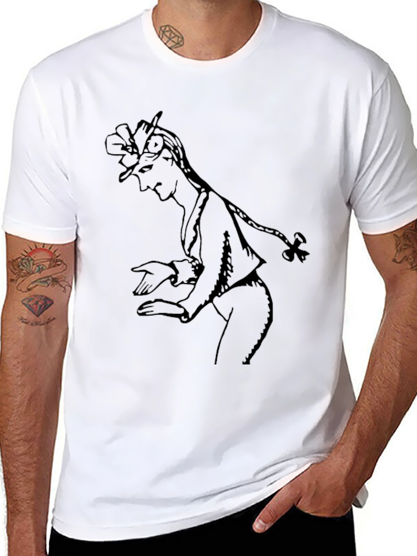 Black Elegant Black T-Shirt with Sketch Graphic view 8