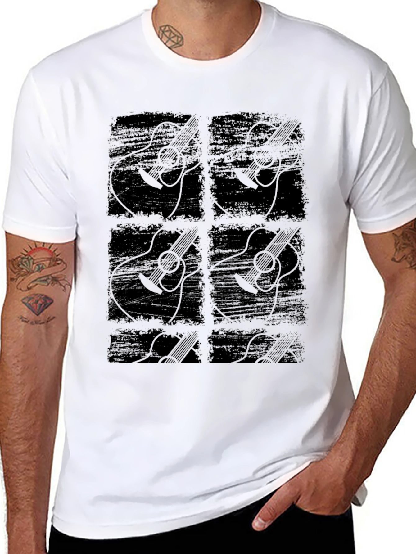 Black Guitar Graphic Print Black T-Shirt view 8