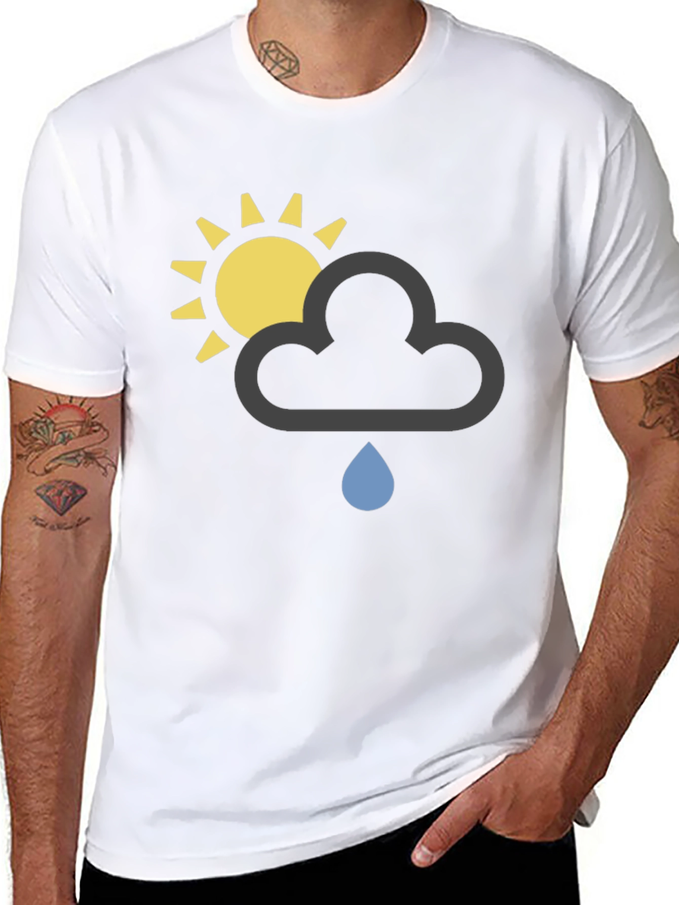 Black Weather Graphic T-Shirt - Sun, Cloud, Rain view 8