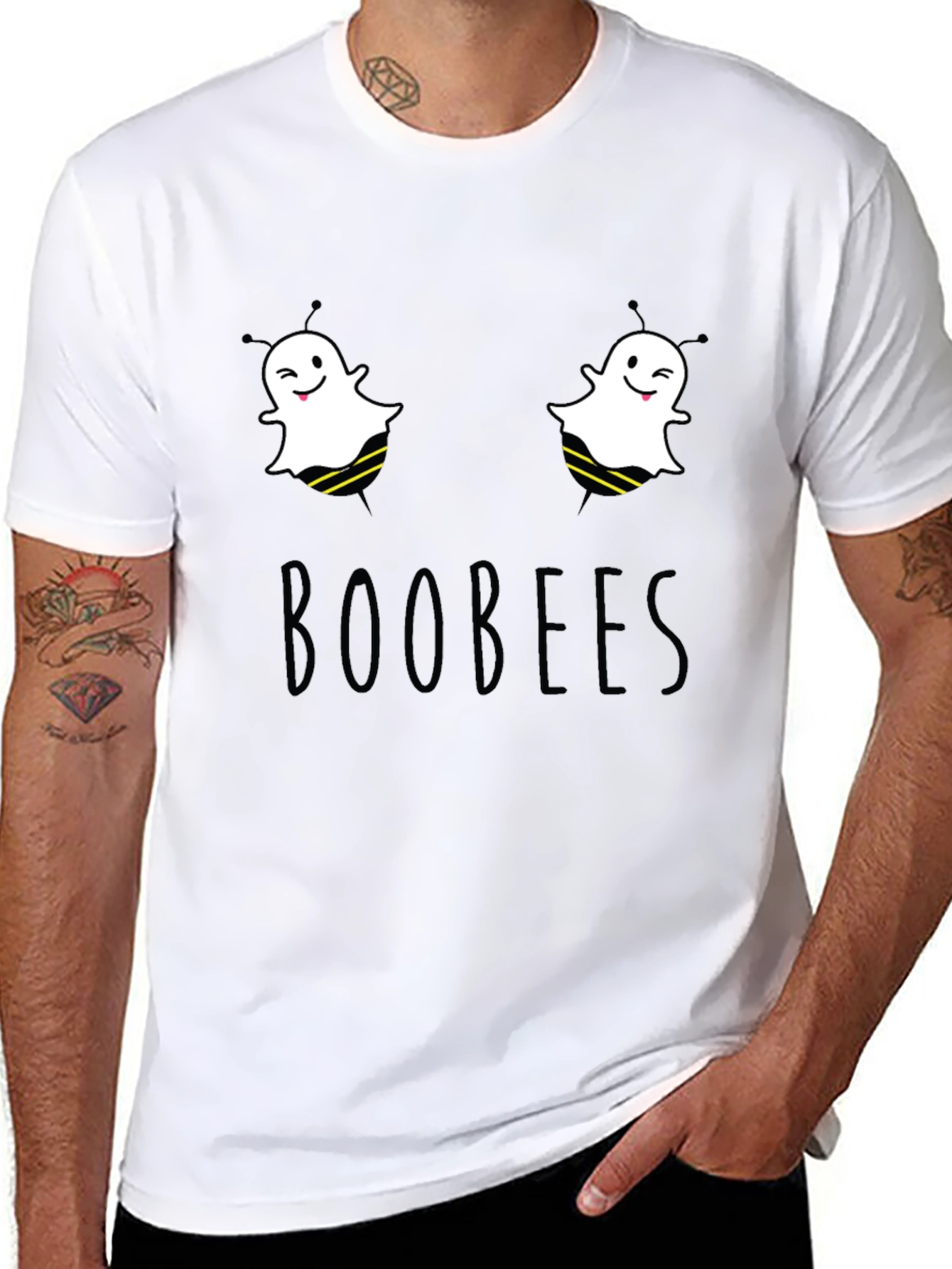 Black Boobees Graphic Tee - Funny Ghost Bee Pun T-Shirt view 8