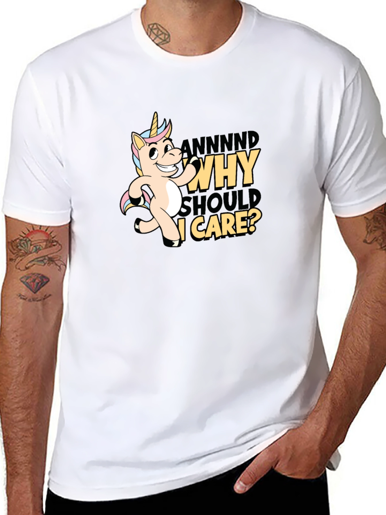 Black Funny Unicorn Why Should I Care T-Shirt view 8