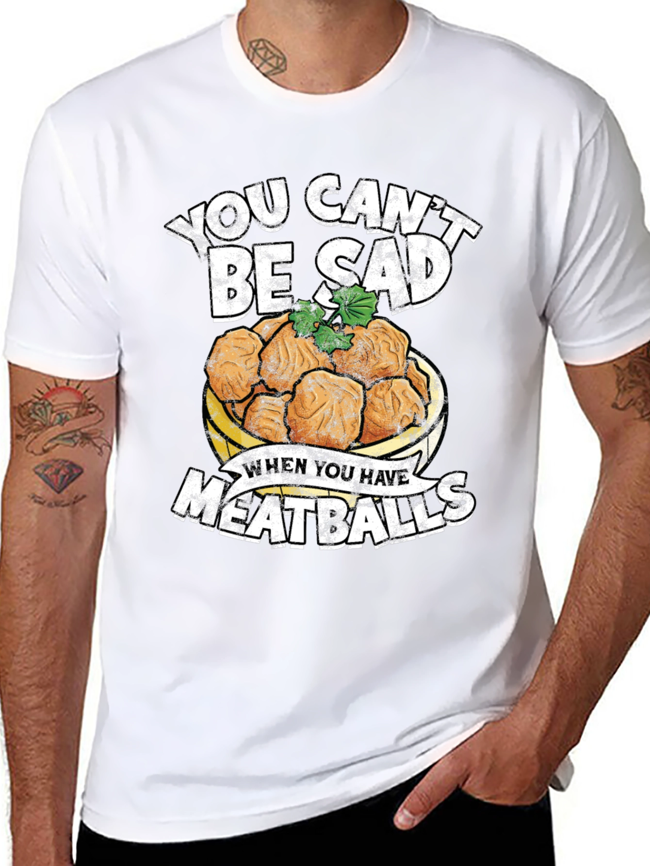 Black You Can't Be Sad Meatballs Graphic Tee view 8