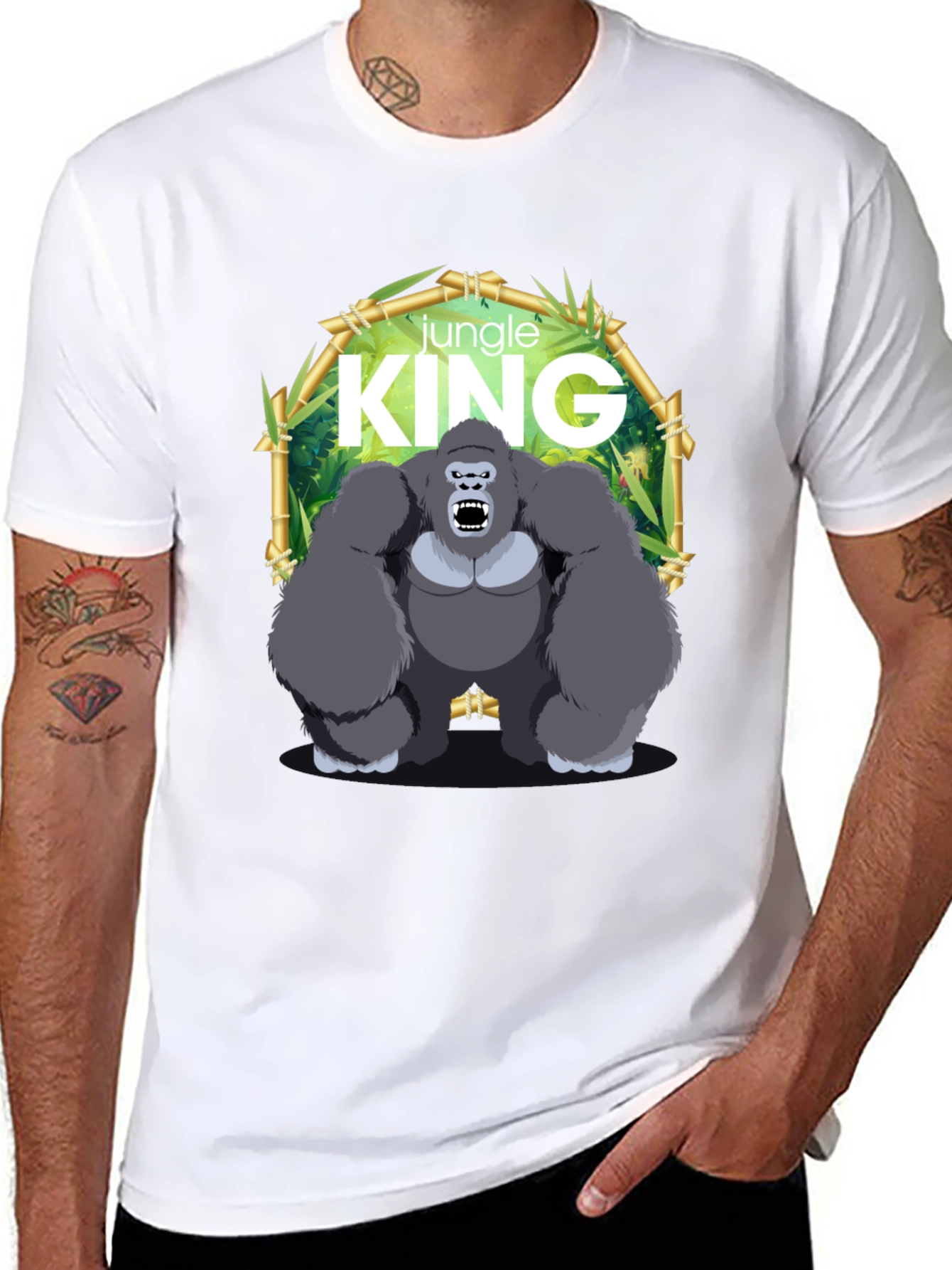 Black Jungle King Gorilla Graphic Black T-Shirt view 8