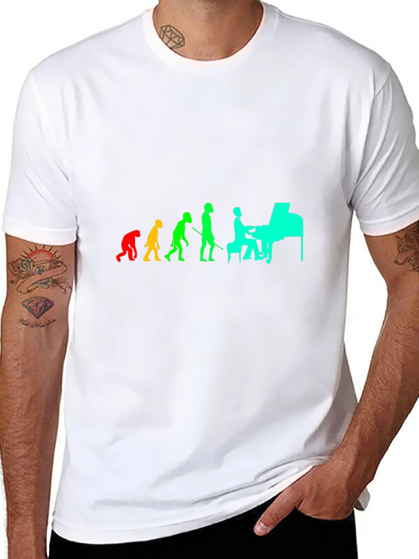 Black Evolution of Piano Player Tee view 8