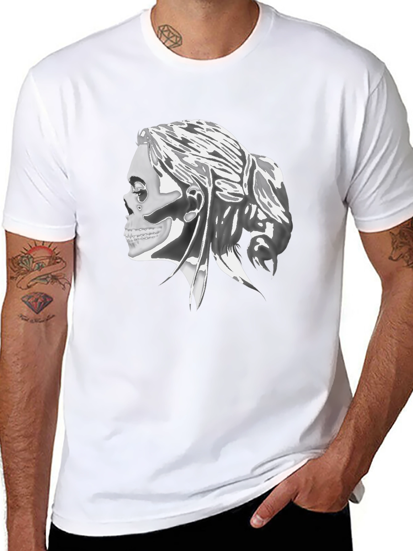 Black Gothic Skull Woman Graphic Print T-Shirt view 8