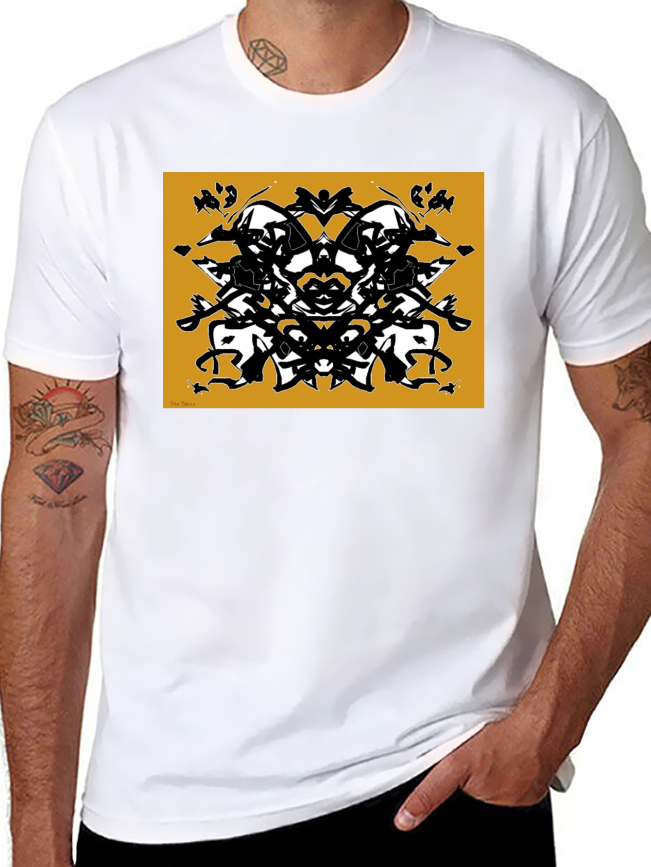 Black Abstract Rorschach Inkblot Graphic Tee view 8