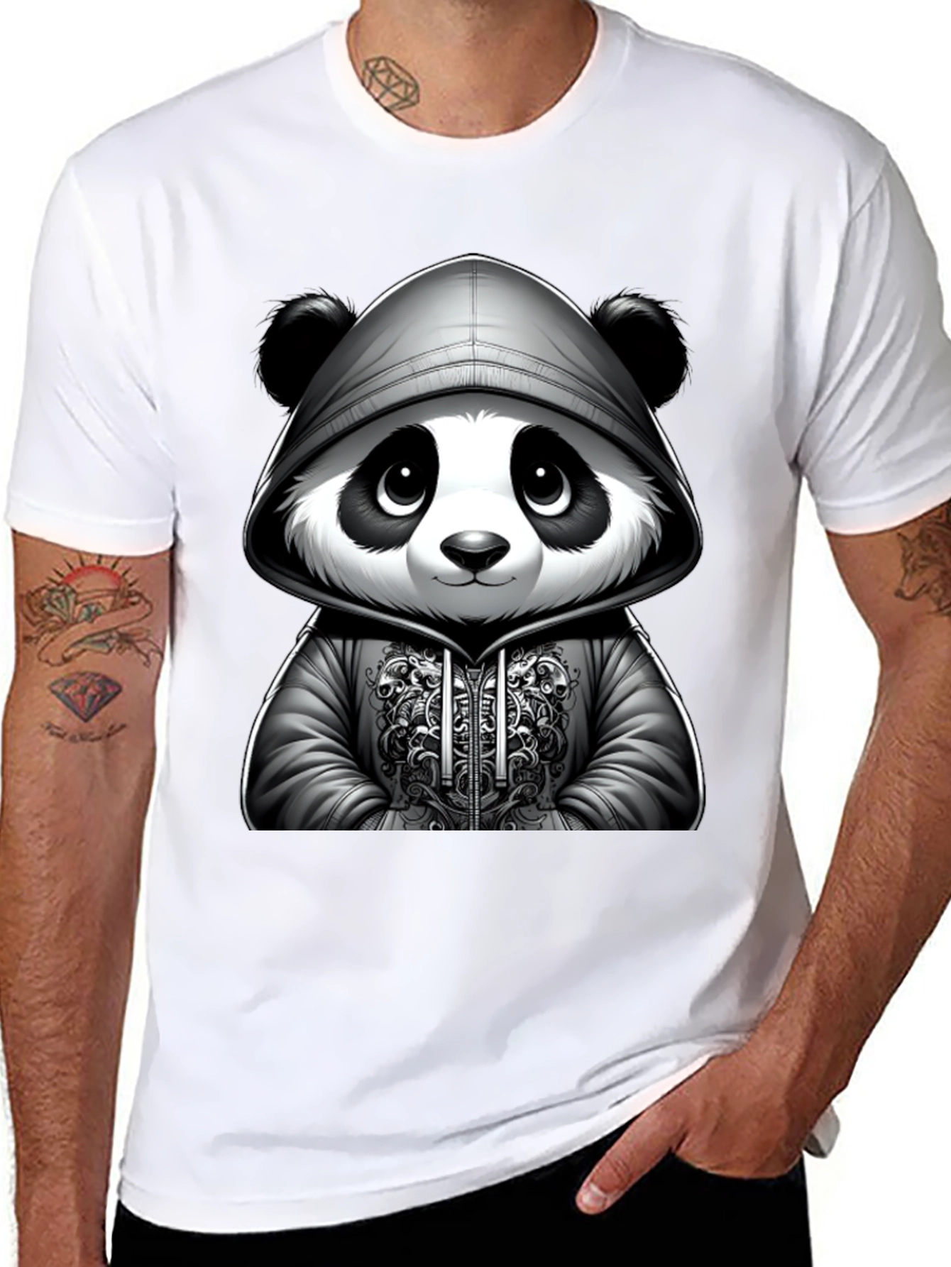 Black Cool Panda Hoodie T-Shirt view 8