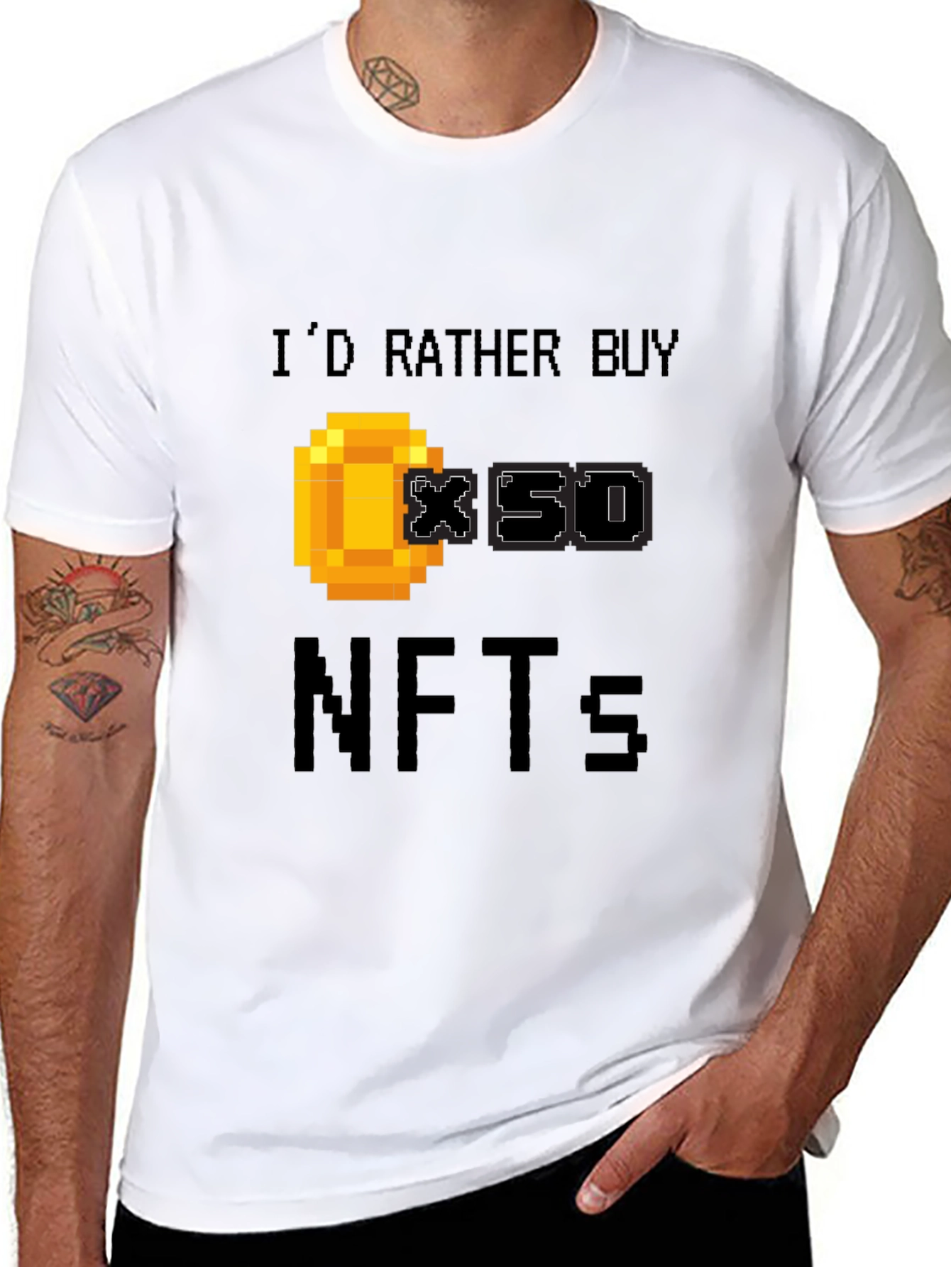 Black I'd Rather Buy x50 NFTs Funny Gamer T-Shirt view 8