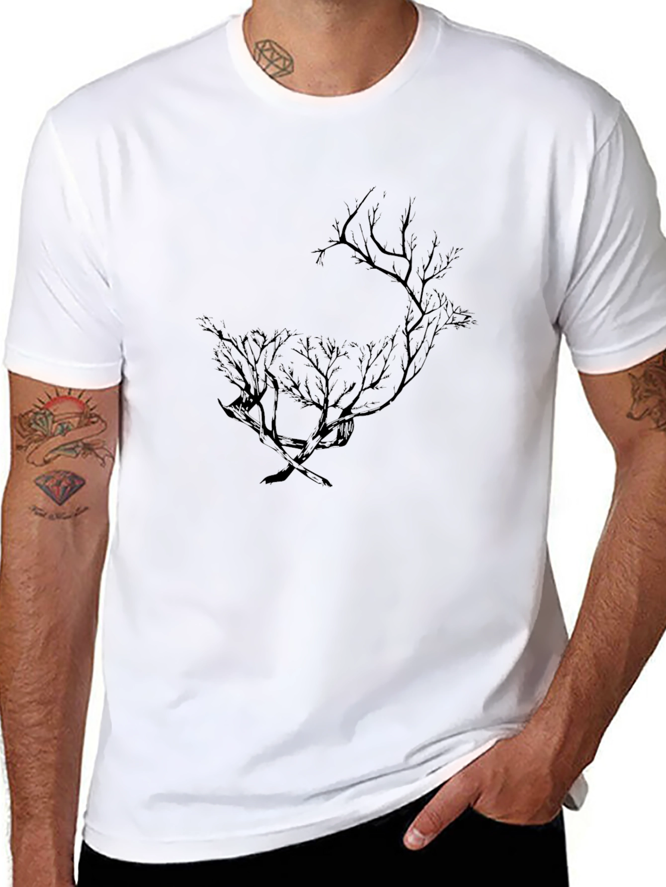 Black Men's Black Tree Silhouette Graphic Tee view 8