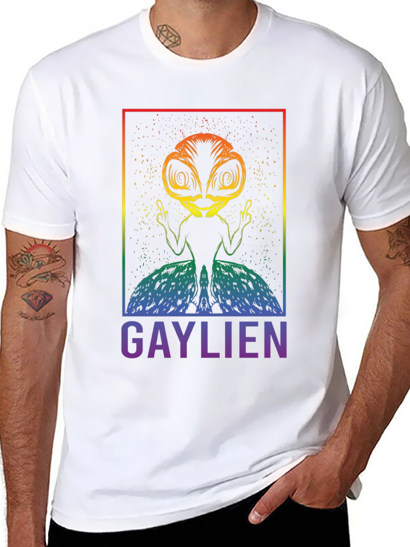 Black Gaylien Graphic T-Shirt - Pride Alien Tee view 8