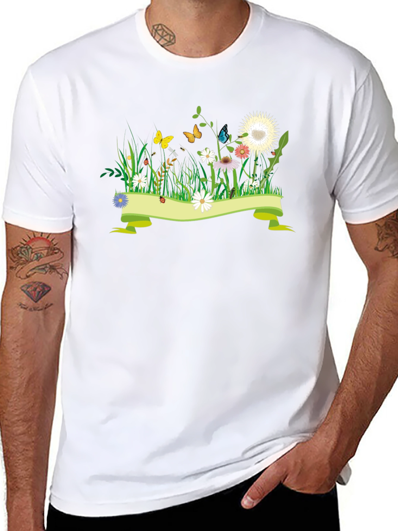 Black Nature Meadow Graphic Black Tee view 8