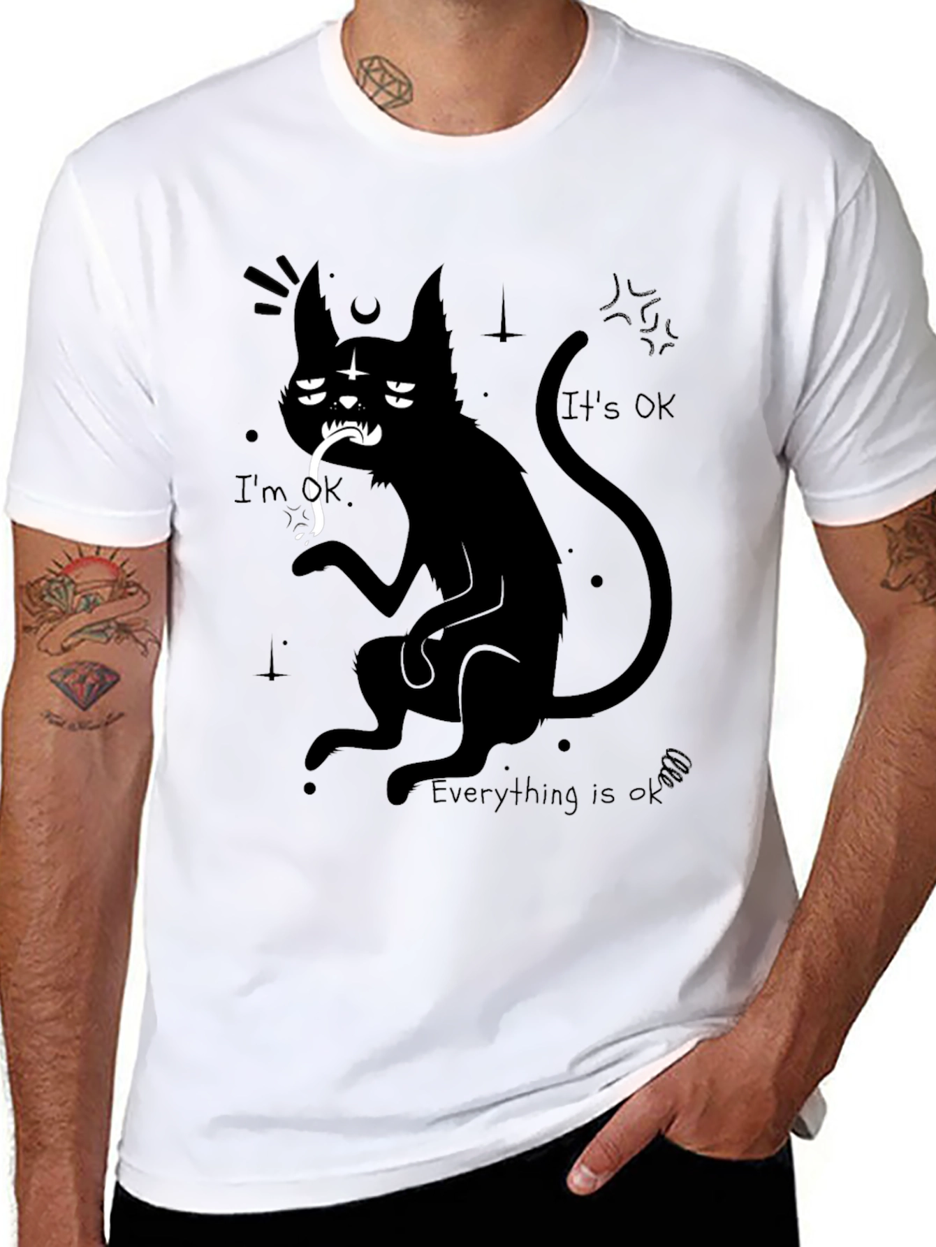 Black Gothic Cat Graphic Tee - I'm OK, Everything is OK view 8