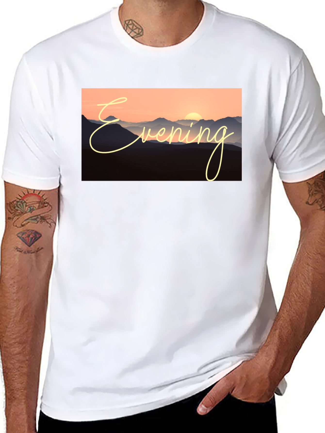 Black Evening Mountain Sunset Black T-Shirt view 8