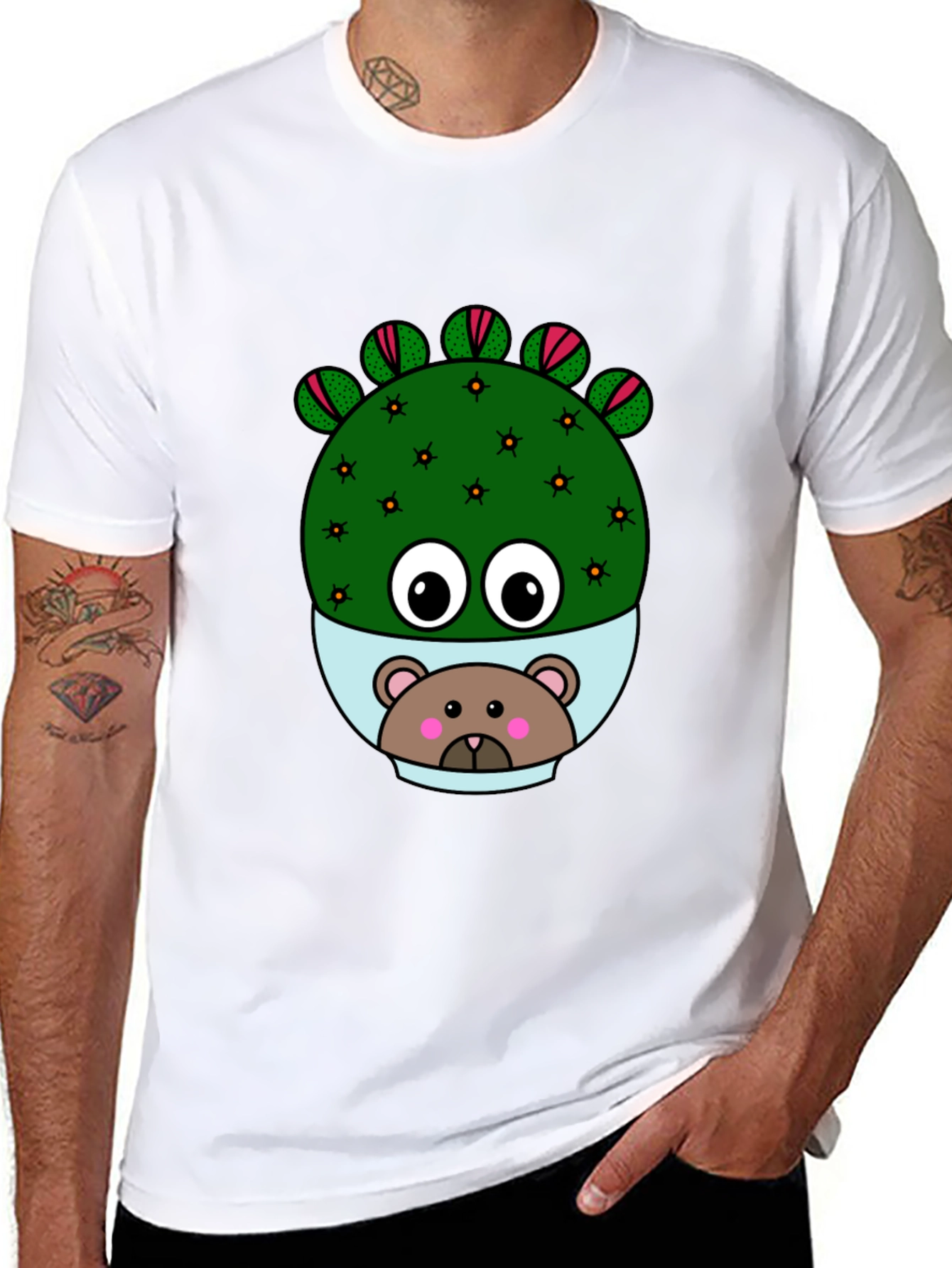 Black Cactus Bear T-Shirt - Unique Graphic Tee view 8