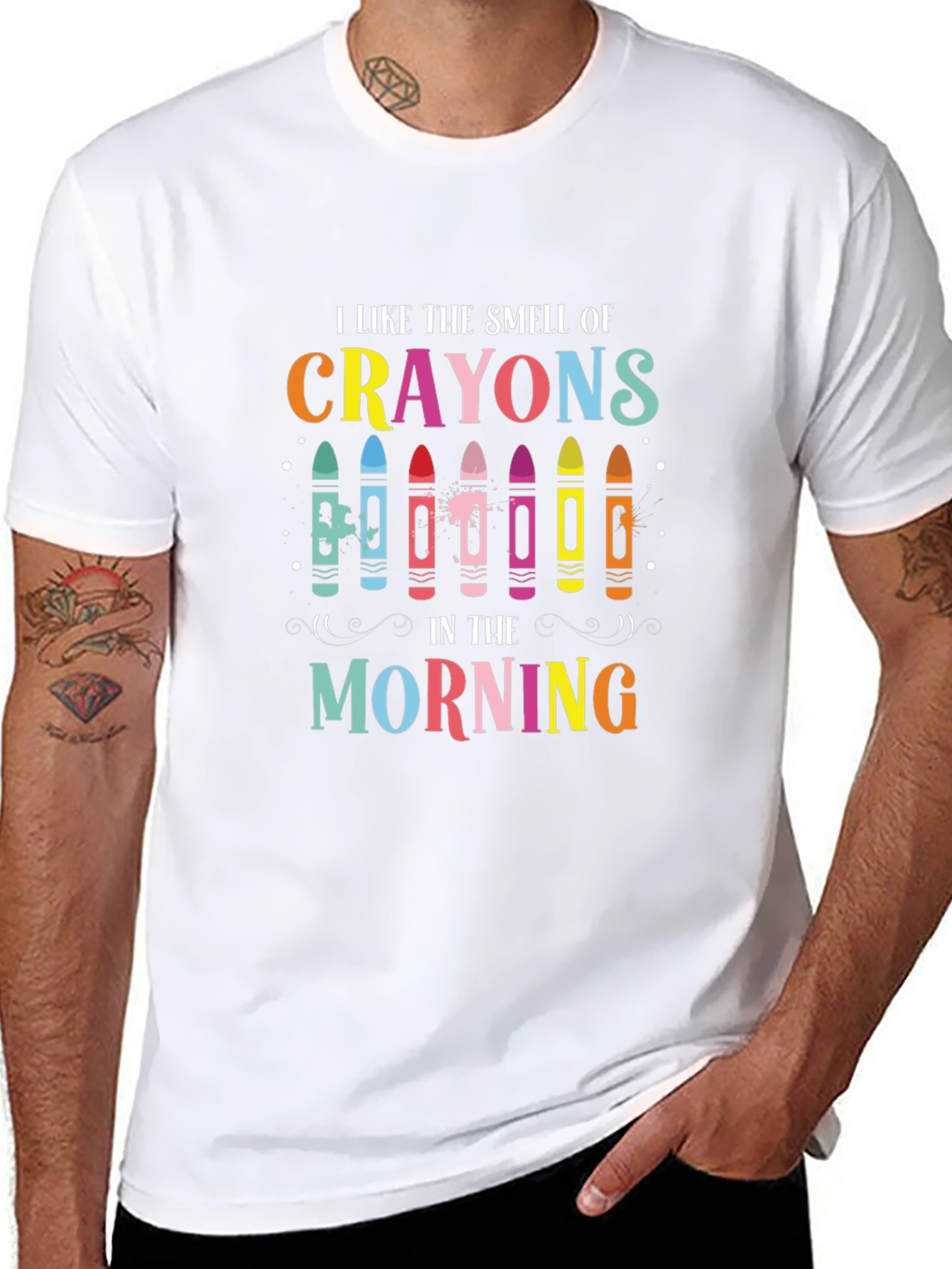 Black I Like the Smell of Crayons T-Shirt view 8
