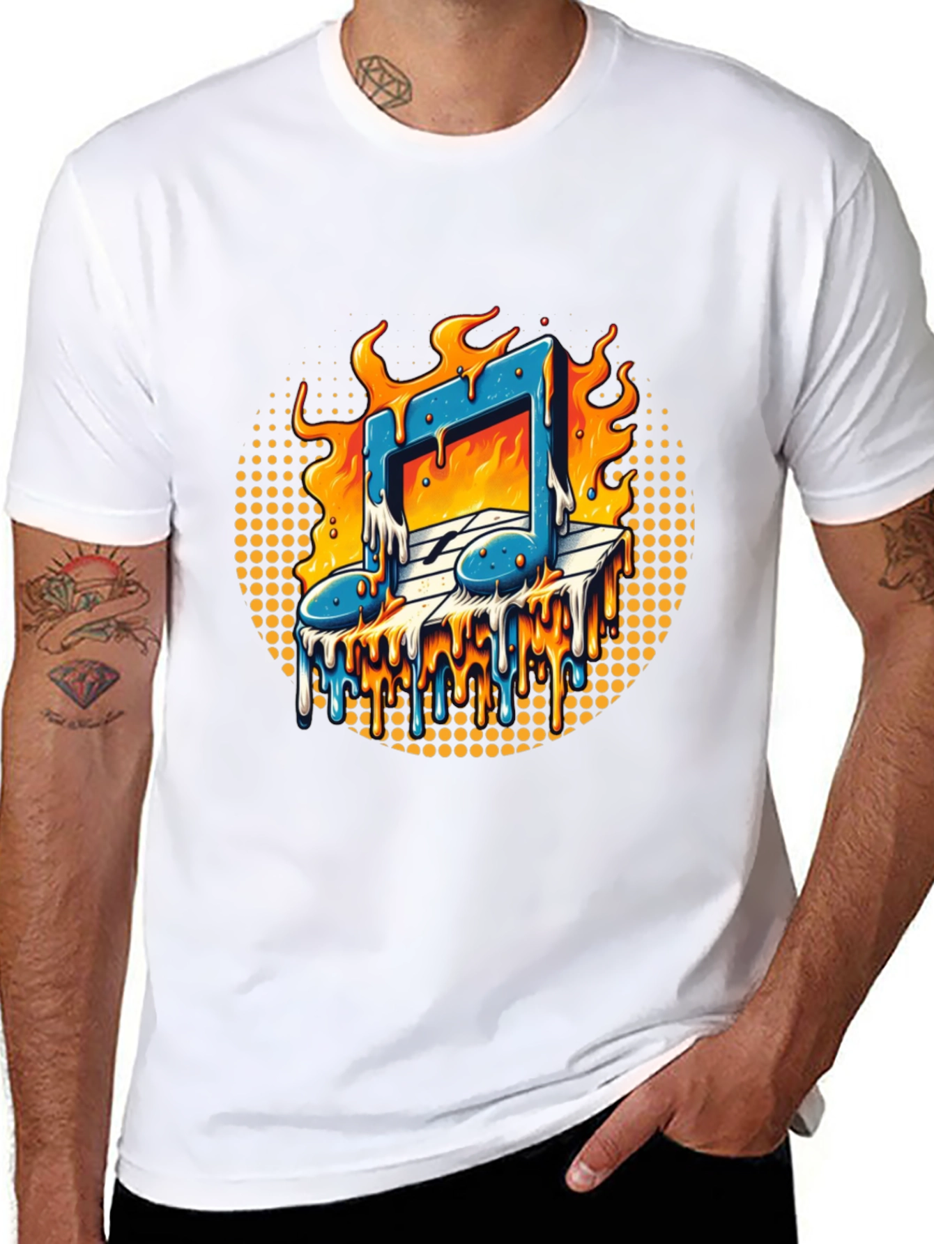 Black Fiery Music Note Graphic Tee view 8