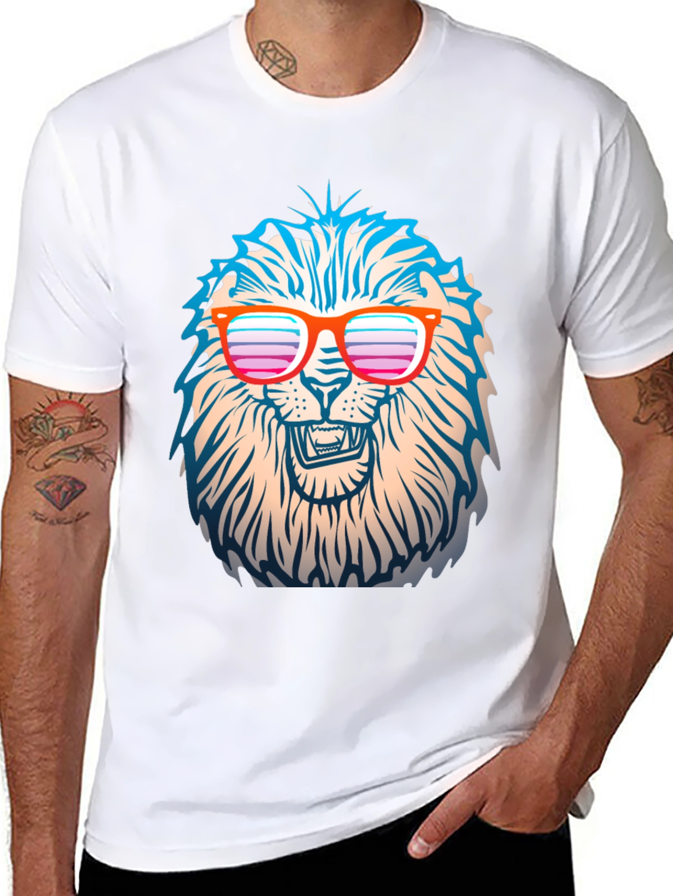 Black Cool Lion T-Shirt with Retro Sunglasses view 8