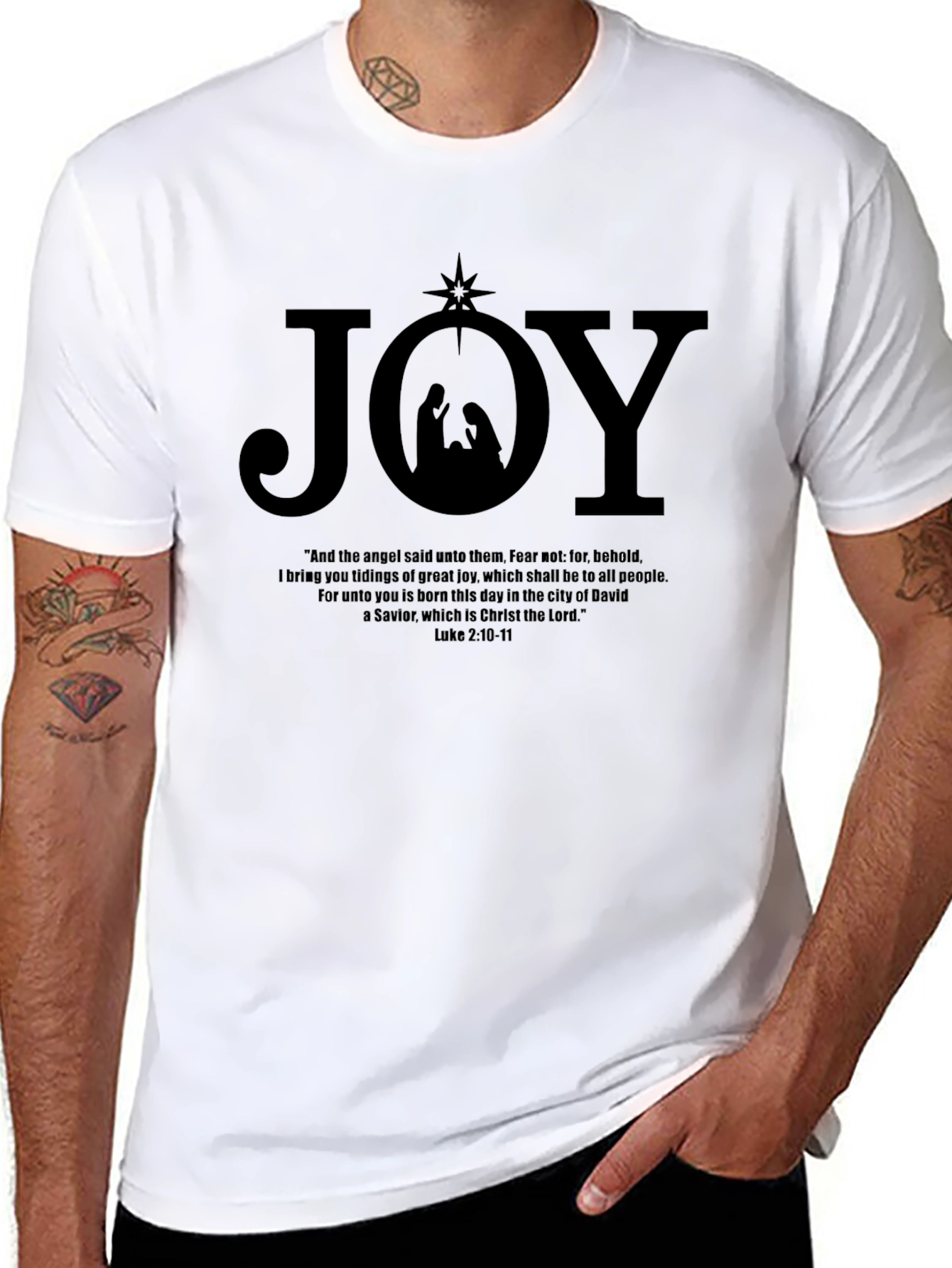 Joy Nativity Black T-Shirt - Luke 2:10-11 - 8