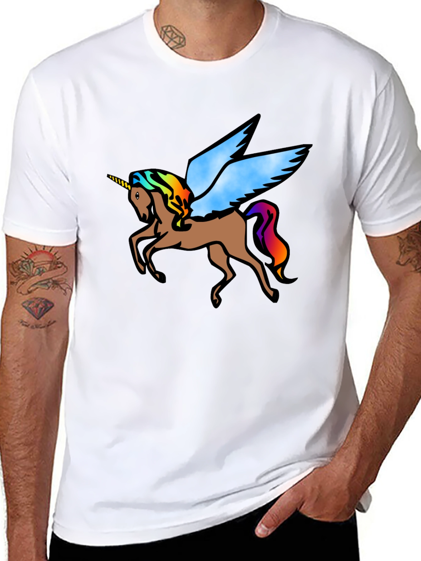 Black Unicorn Pegasus Graphic Tee - Black Cotton T-Shirt view 8