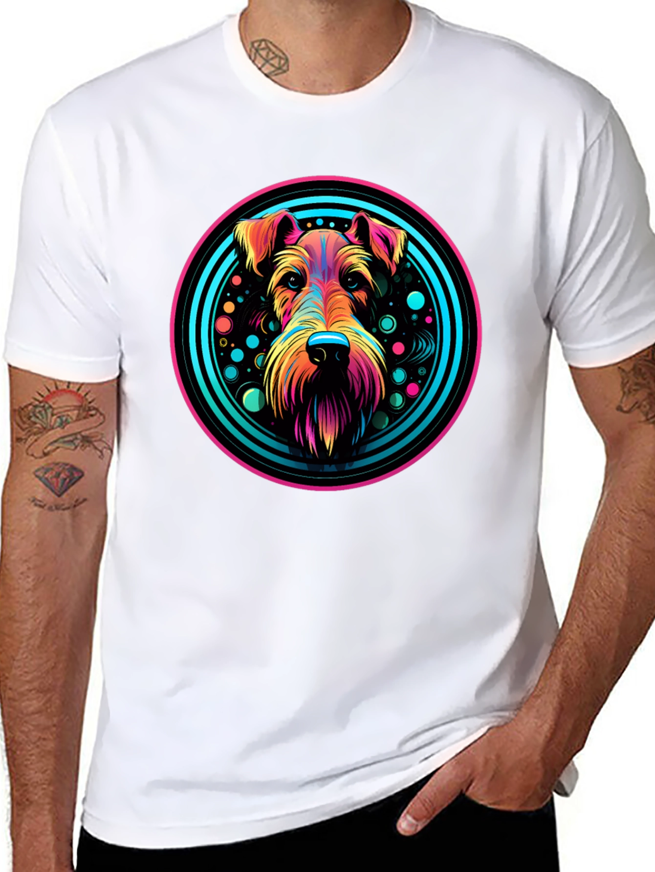 Black Vibrant Dog Graphic Tee - Colorful Pup Design view 8
