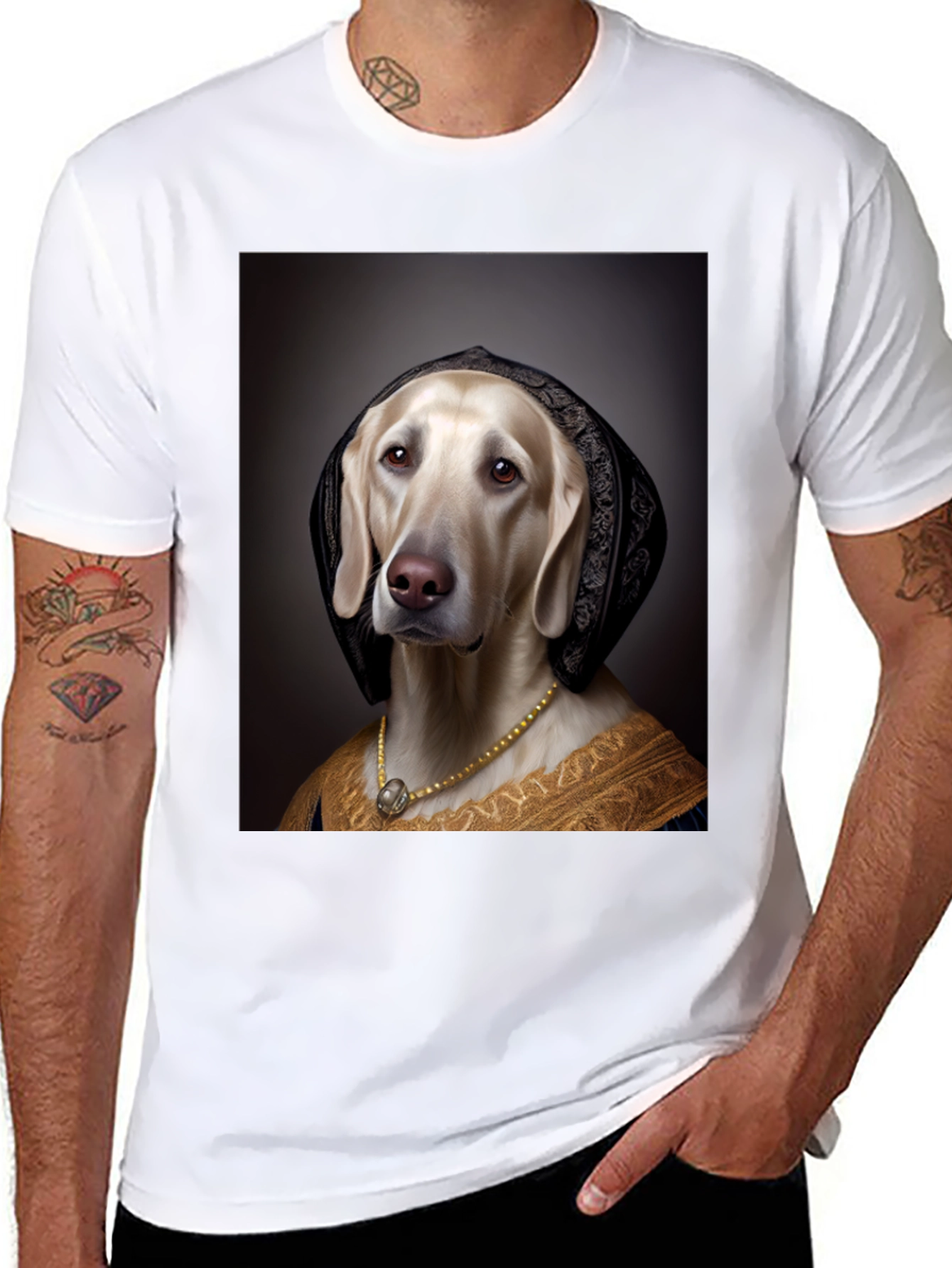 Black Renaissance Dog Portrait T-Shirt - Unique Art Tee view 8