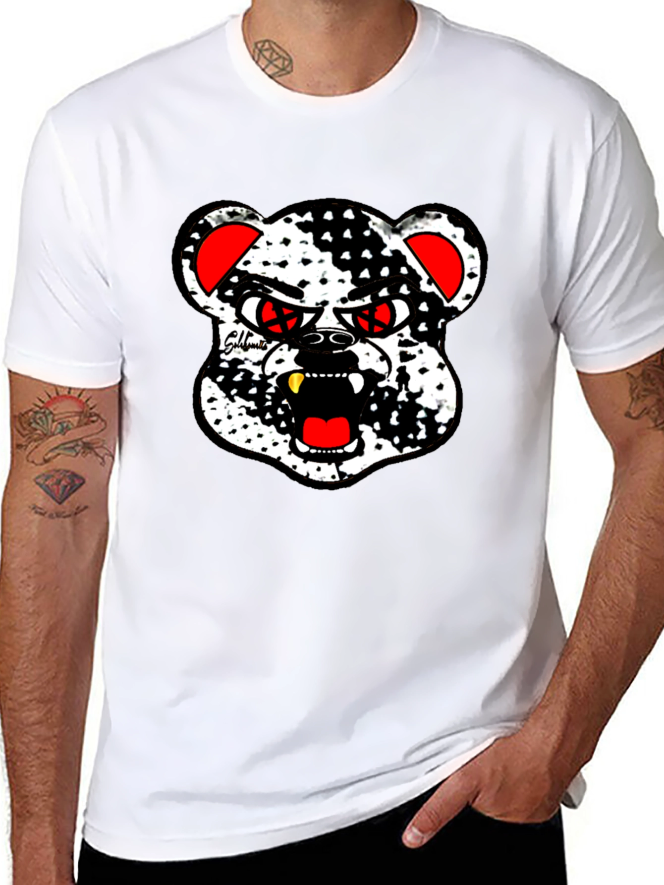 Black Edgy Bear Graphic Black T-Shirt view 8