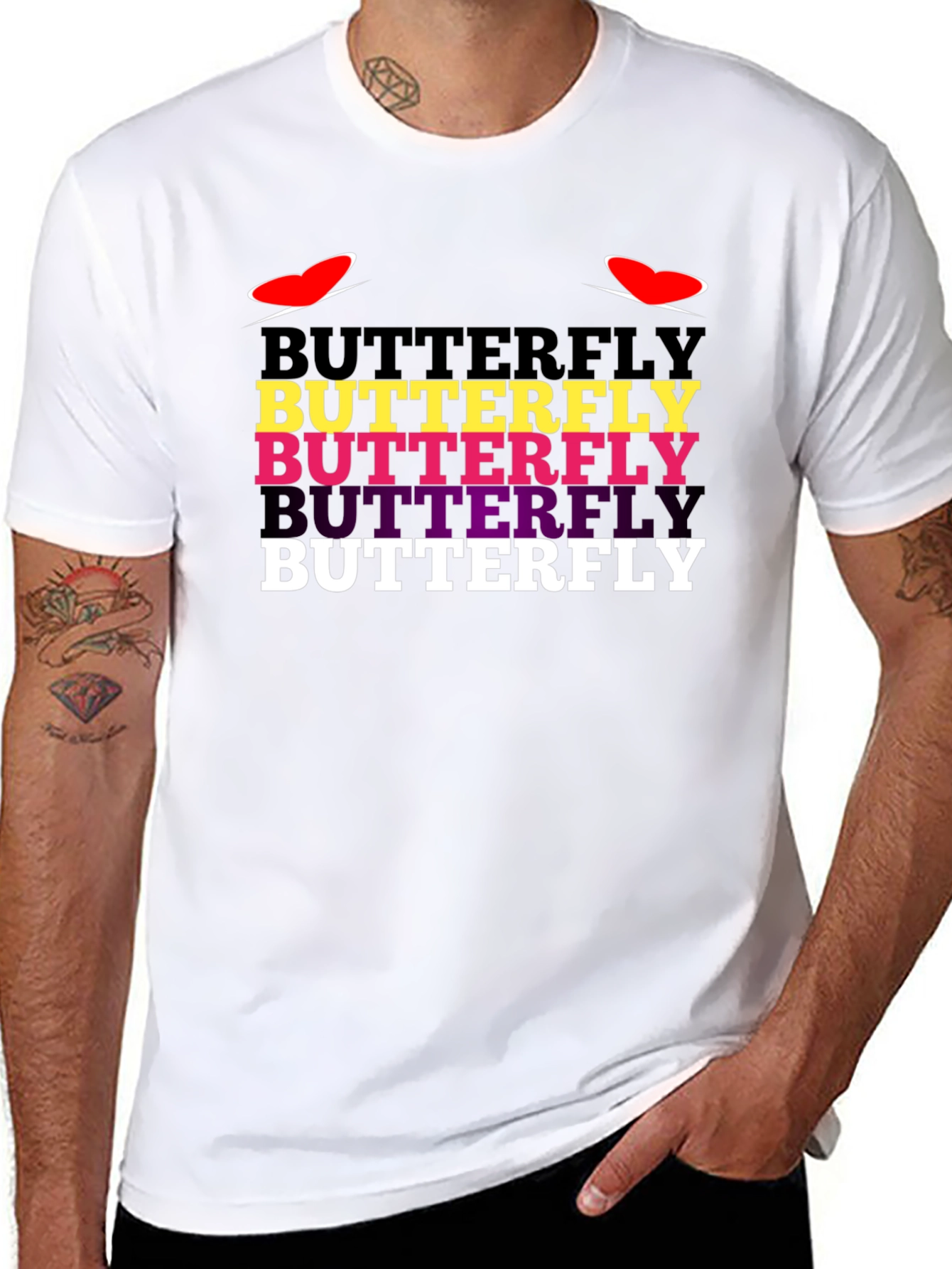 Black Butterfly Text Graphic Tee - Trendy Casual T-Shirt view 8