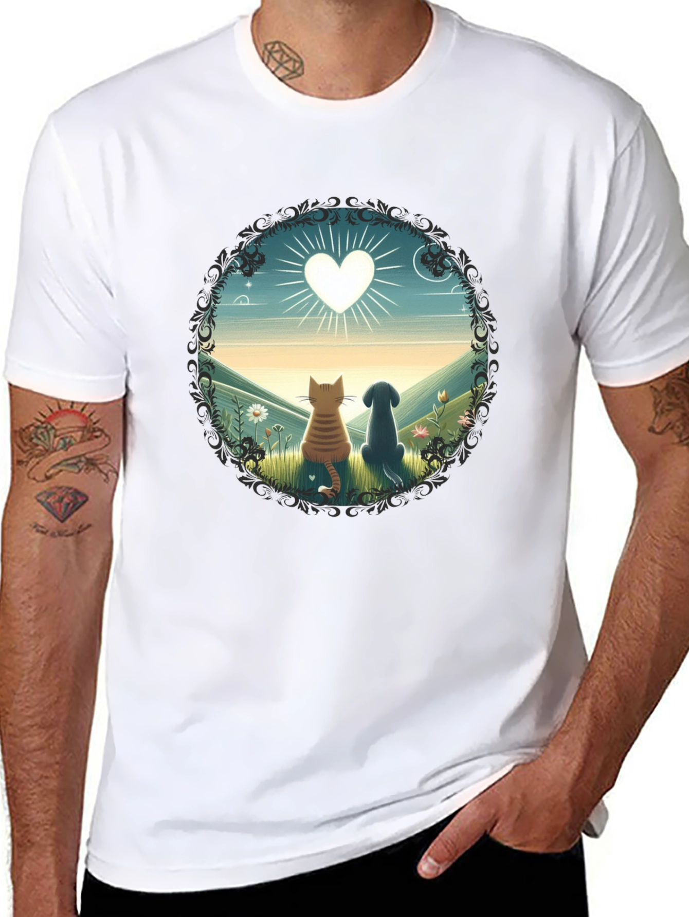 Black Cat & Dog Love T-Shirt view 8