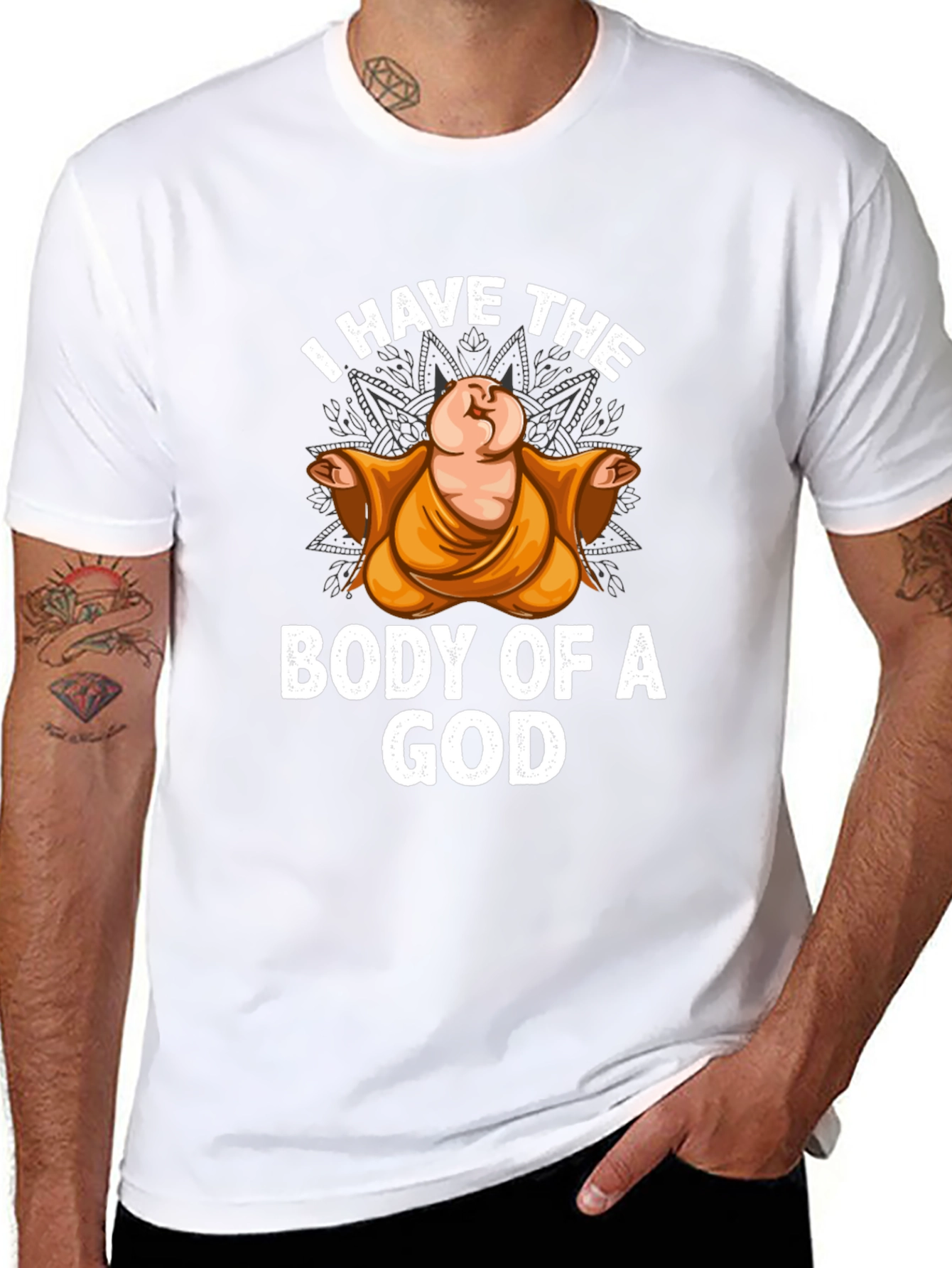 Black I Have The Body Of A God T-Shirt Funny Buddha Graphic Tee view 8