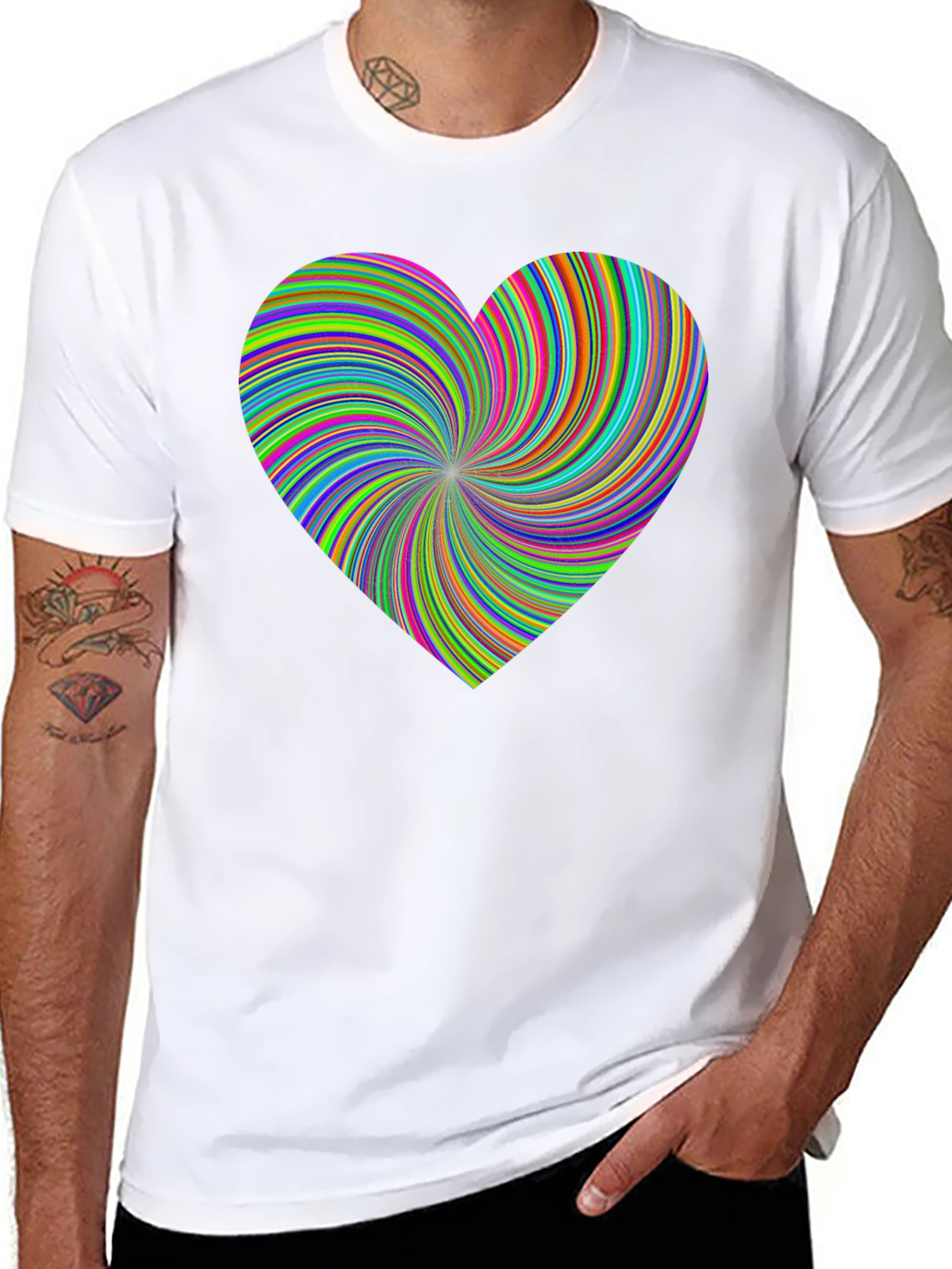 Black Vibrant Swirl Heart Black T-Shirt - Modern Artistic Tee view 8