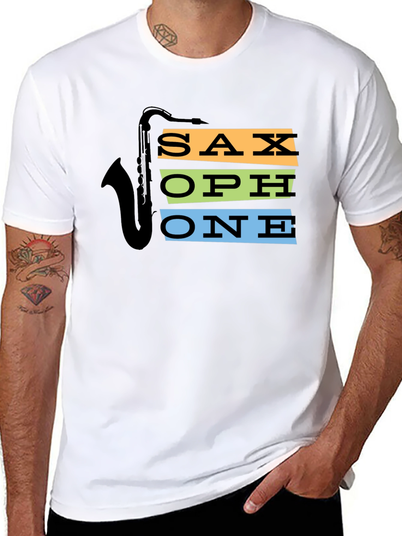 Black Saxophone Graphic Tee - Cool Music Lover Shirt view 8