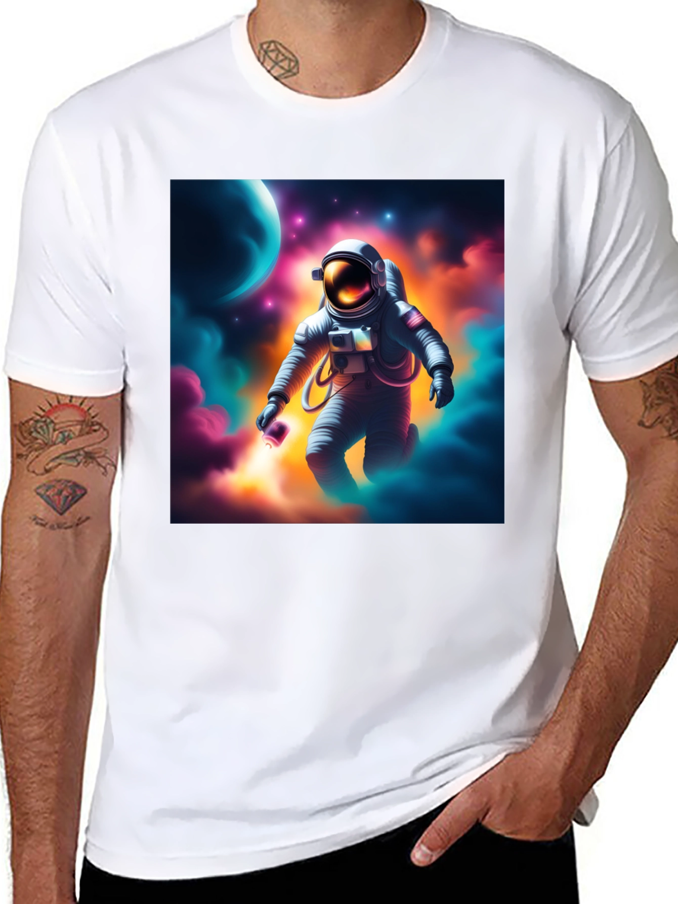 Black Astronaut in Space Graphic T-Shirt view 8