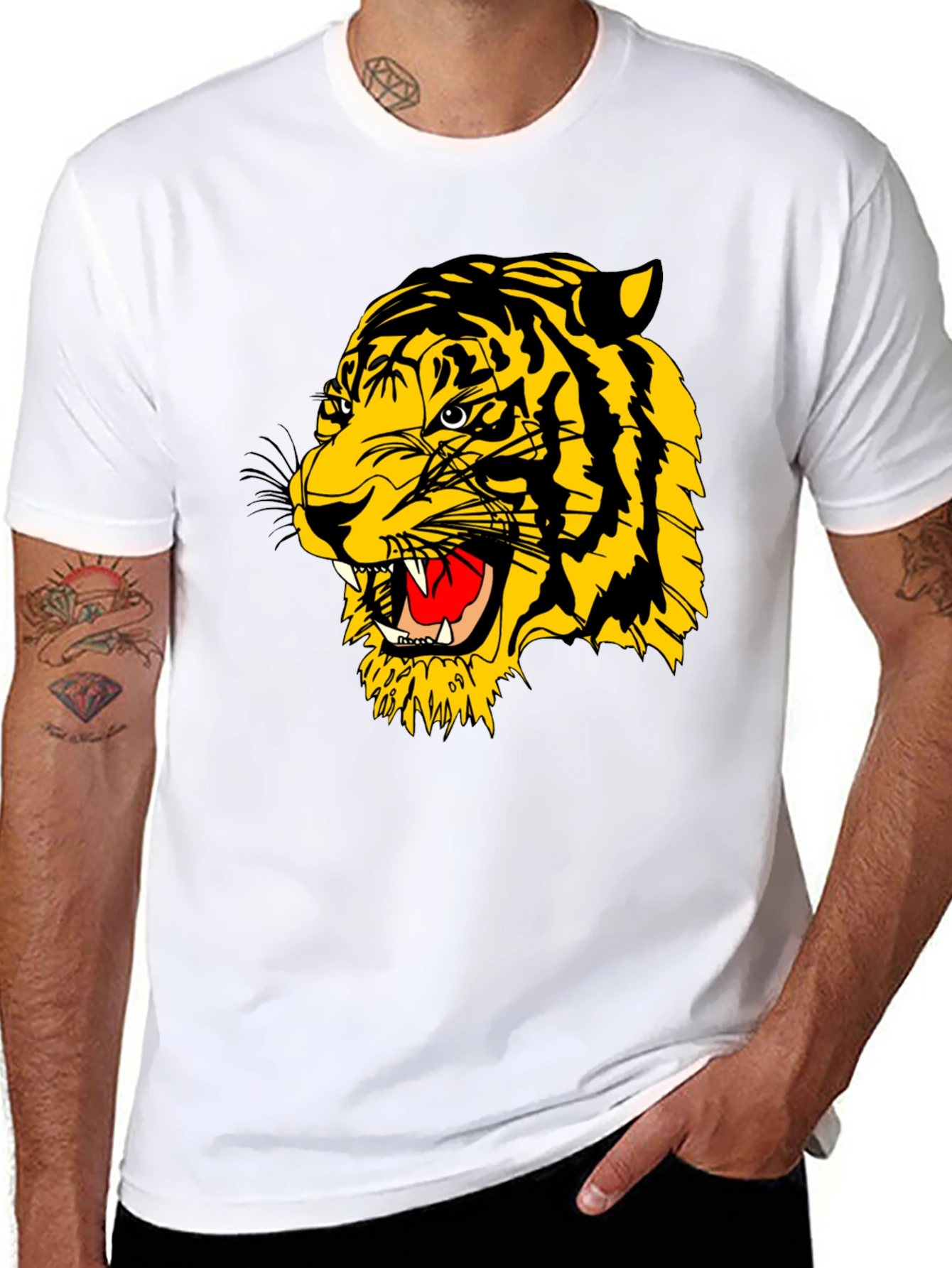 Black Roaring Tiger Graphic Black T-Shirt view 8