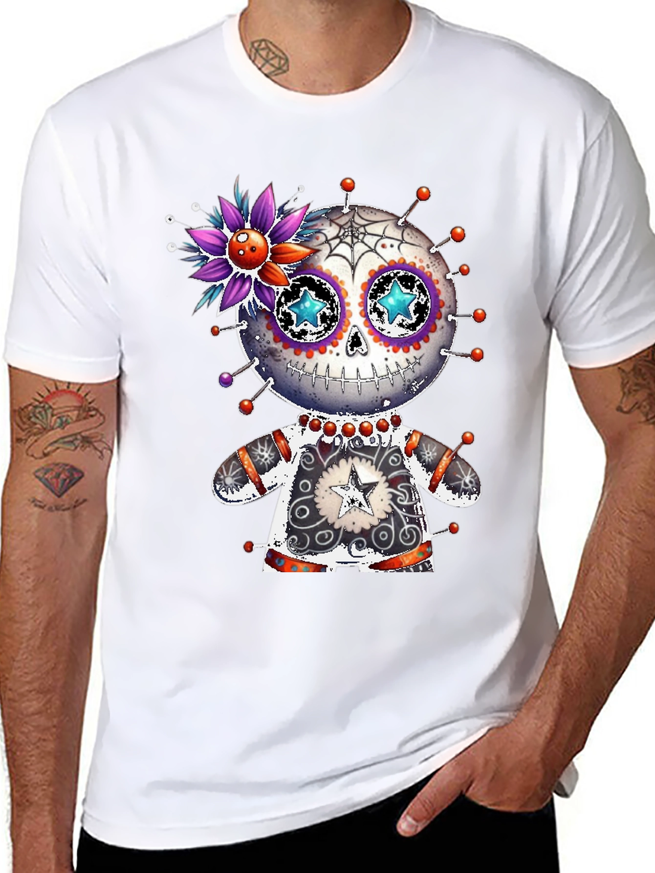 Black Sugar Skull Voodoo Doll T-Shirt view 8