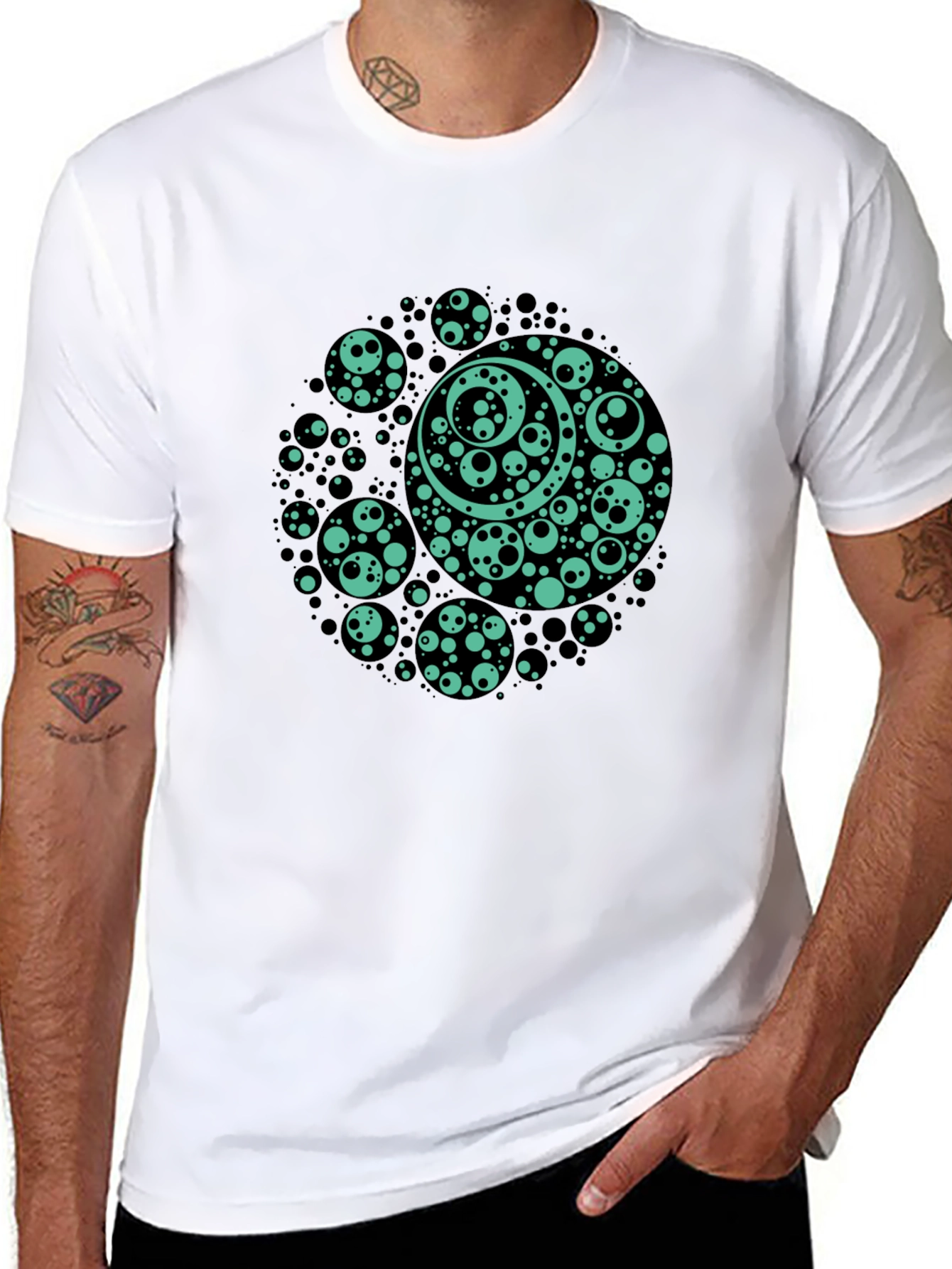 Black Abstract Circles Graphic Tee - Men's Black T-Shirt view 8