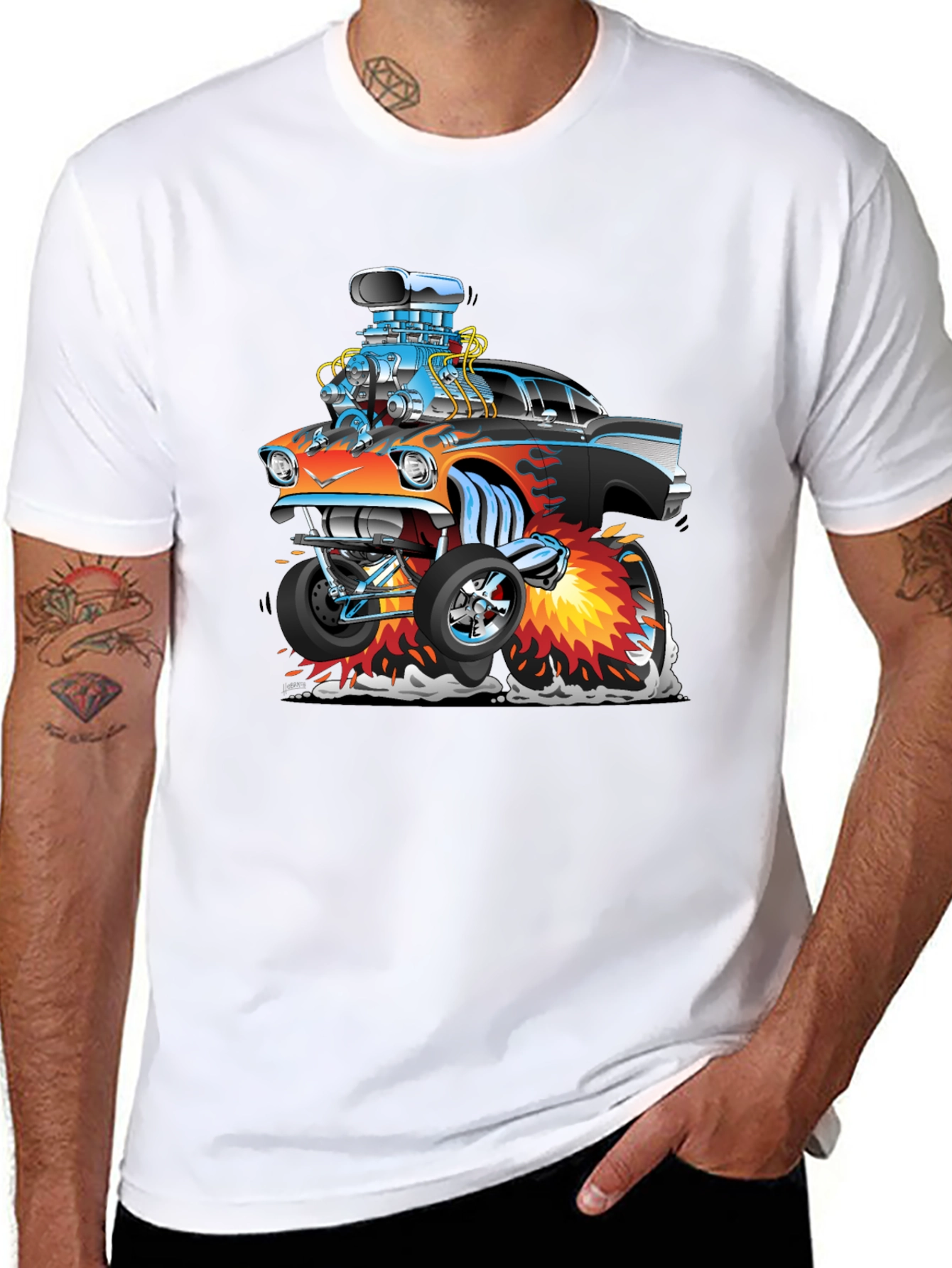 Black Cartoon Hot Rod T-Shirt - Black view 8