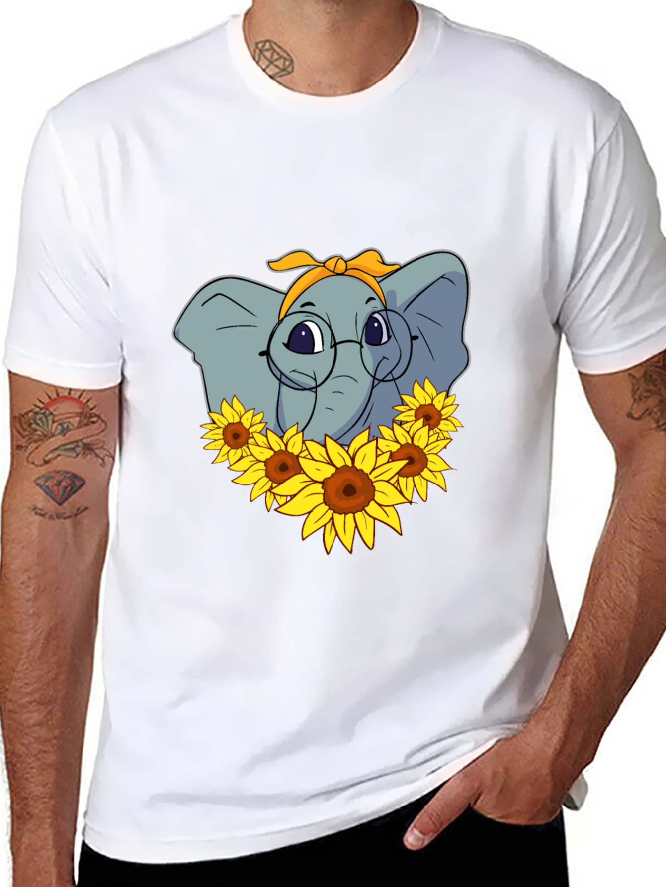 Black Elephant Sunflower T-Shirt - Stylish Graphic Tee view 8