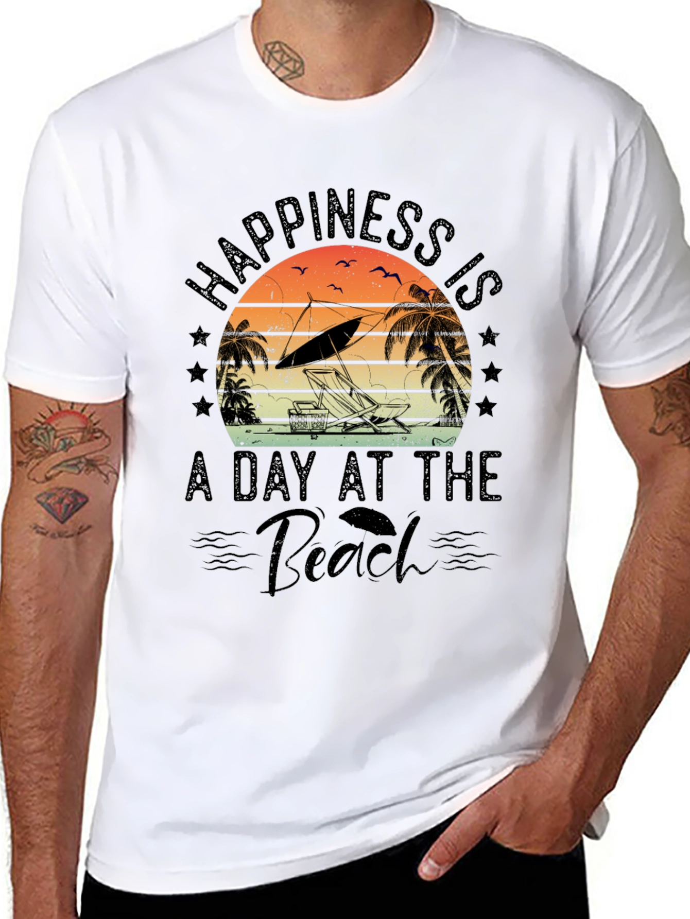 Black Happiness Is A Day At The Beach T-Shirt view 8