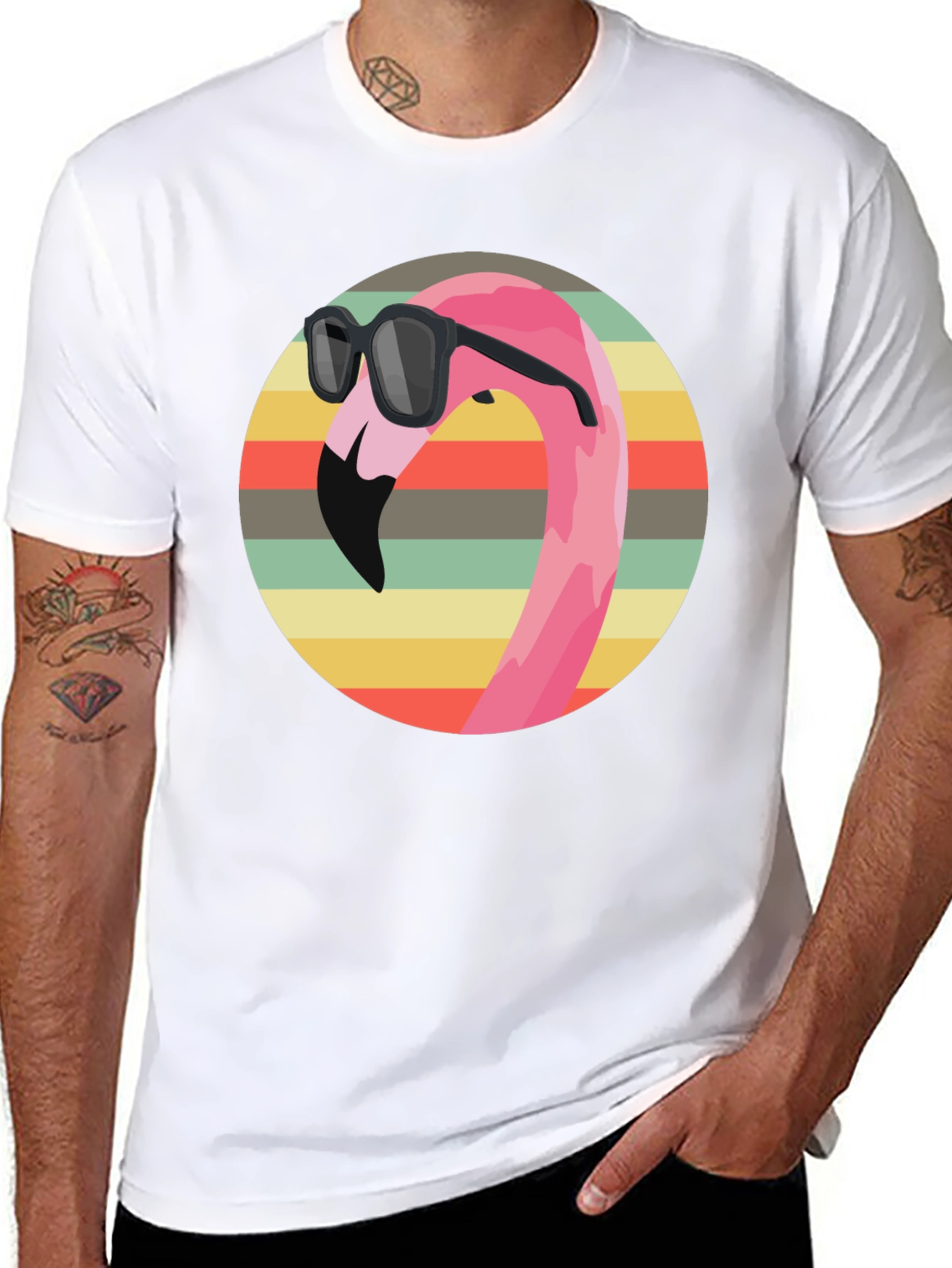 Black Cool Flamingo Graphic Tee - Retro Style view 8