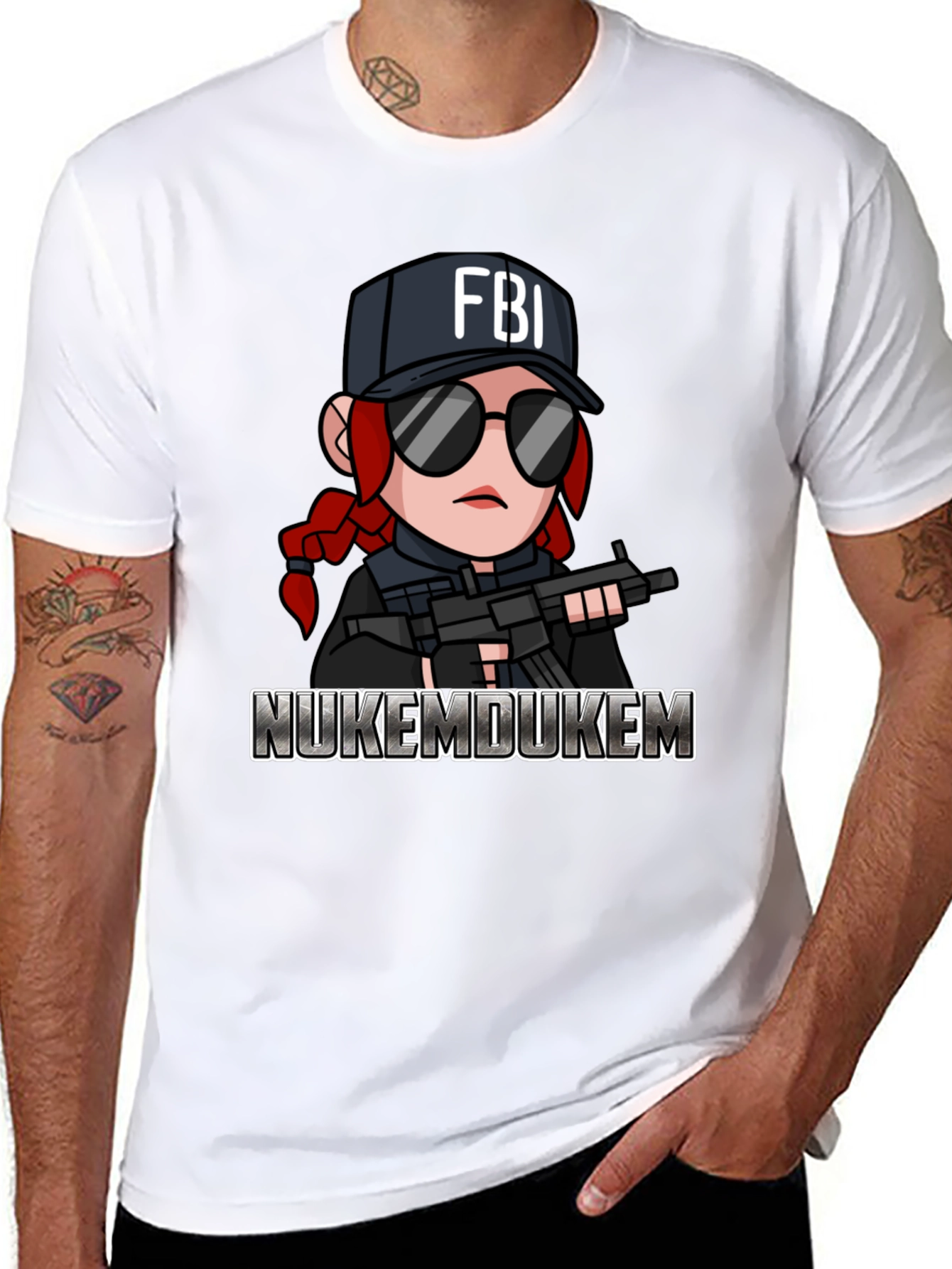 Black FBI Cartoon Graphic T-Shirt - NukeMDukeM view 8