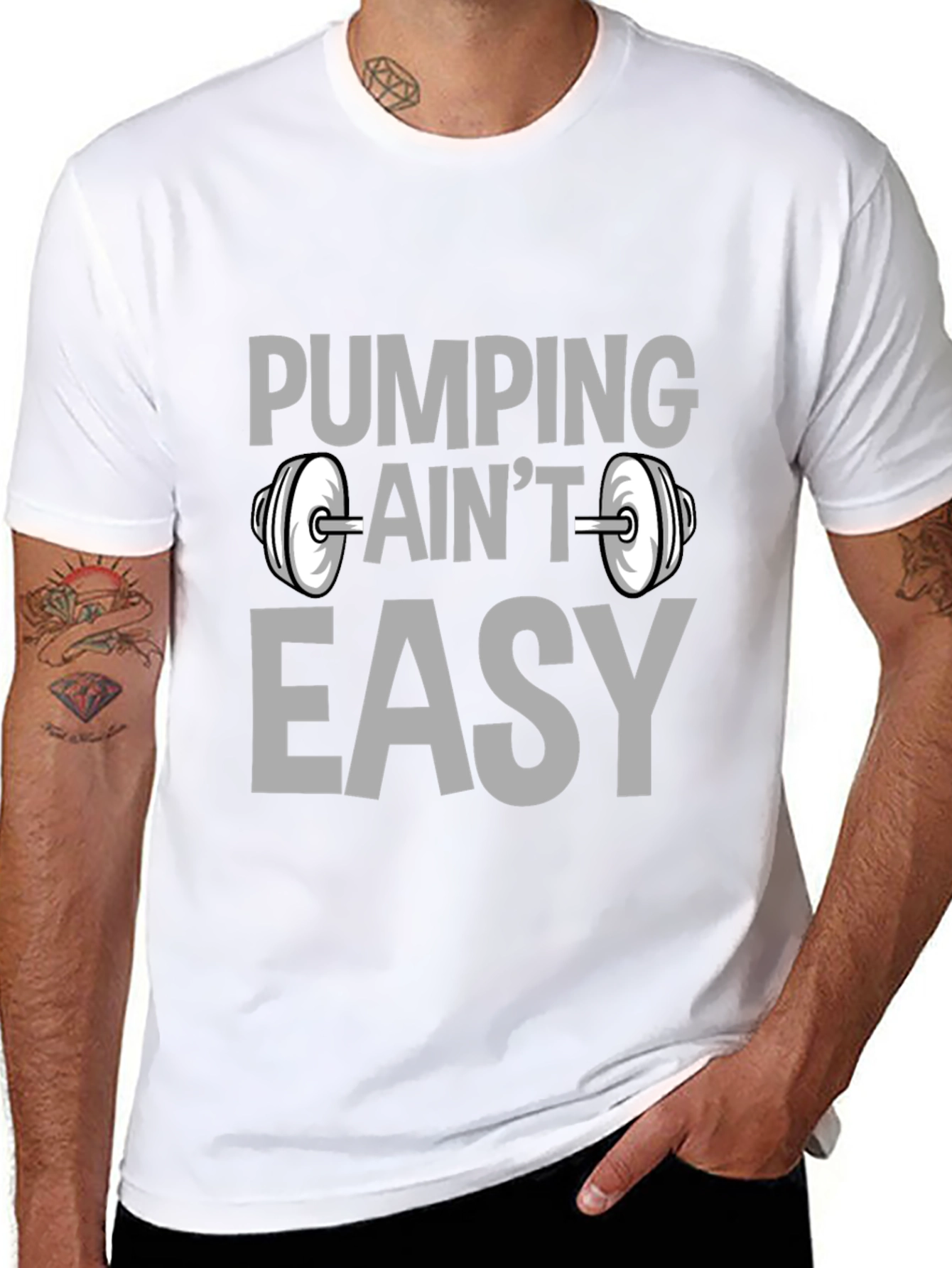 Black Pumping Ain't Easy Black Graphic T-Shirt view 8