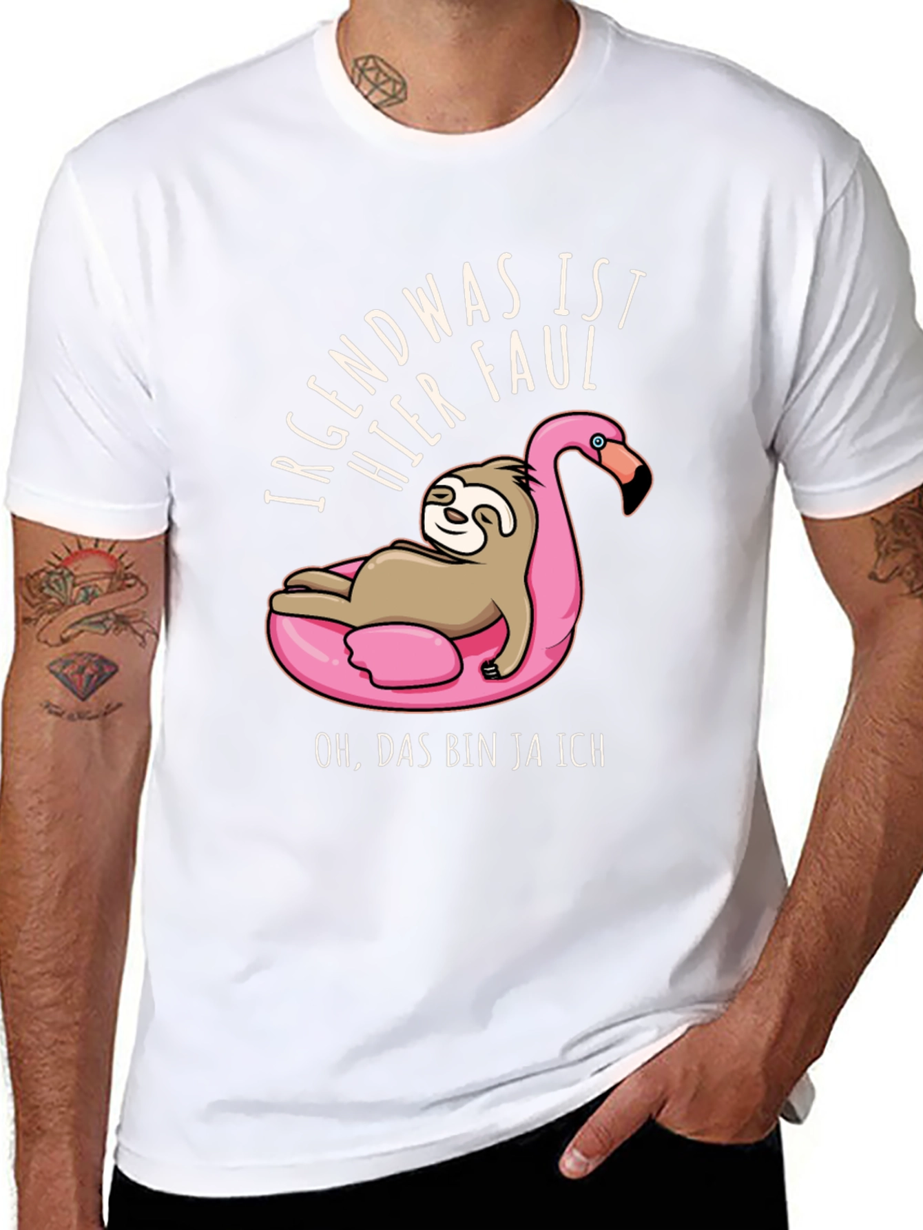 Black Lazy Sloth Flamingo Pool Float Graphic T-Shirt view 8