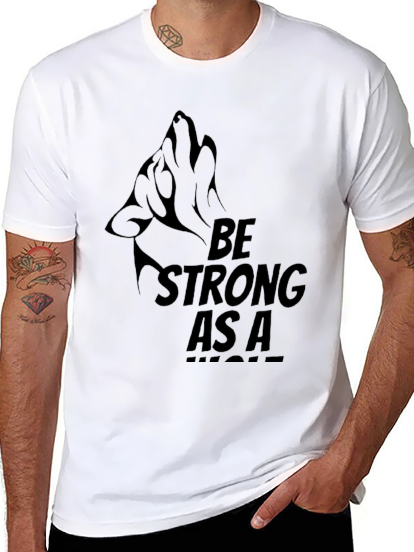 Black Be Strong As A Wolf T-Shirt - Black Graphic Tee view 8